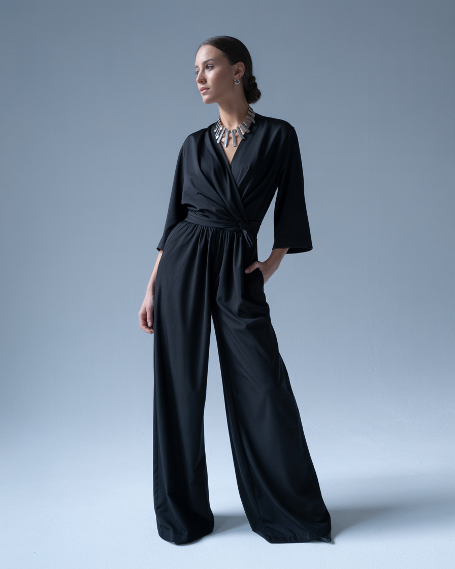 Dorothy | Elegante tuta da donna - - abbigliamento casual abbigliamento donna completo elegante jumpsuit con tasche jumpsuit con V-ausschnitt jumpsuit da cerimonia jumpsuit elegante jumpsuit estivo moda femminile taglio ampio delle gambe - Concept Palermo