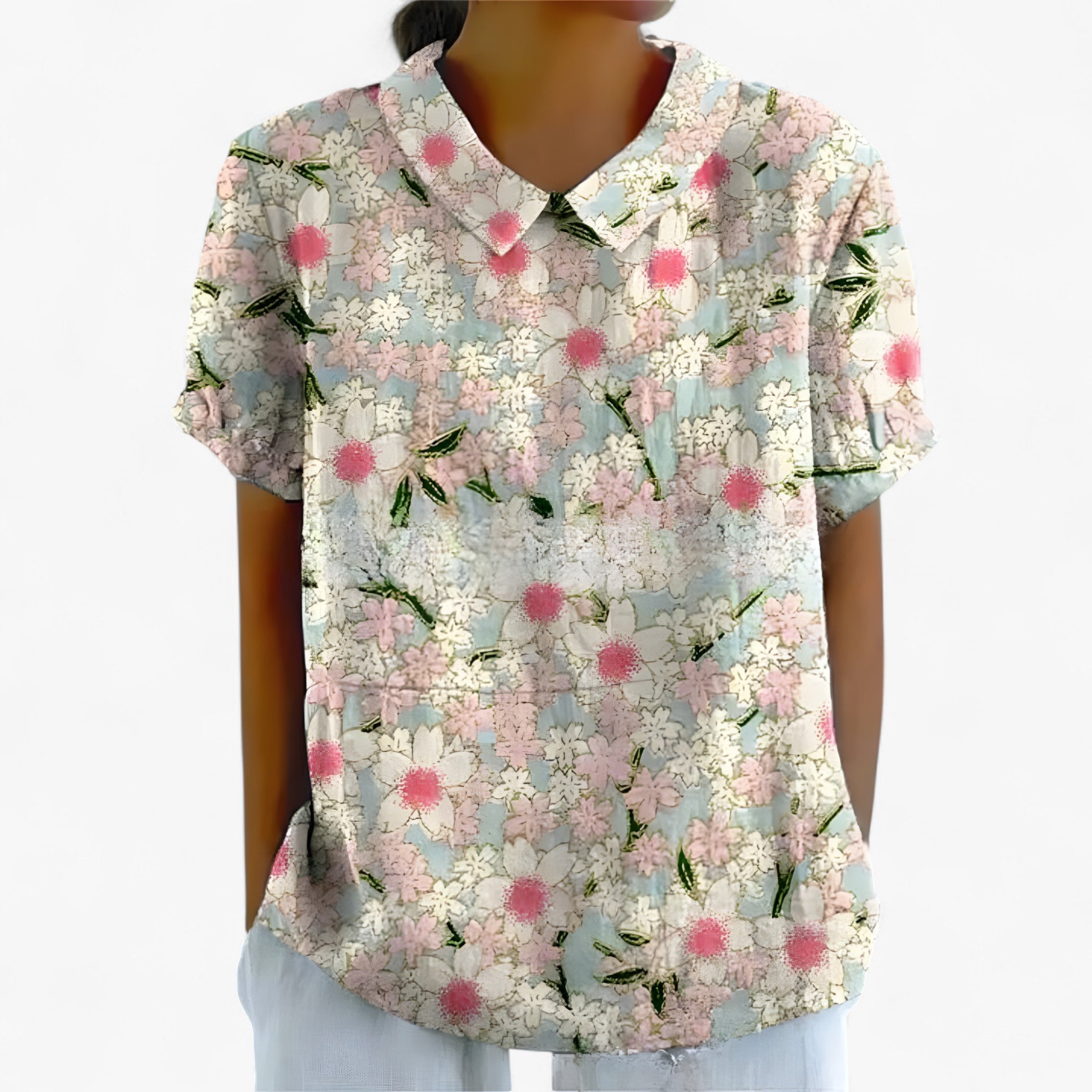 Sarah | Camicia Stampata - Bianco con fiori blu - - Concept Palermo
