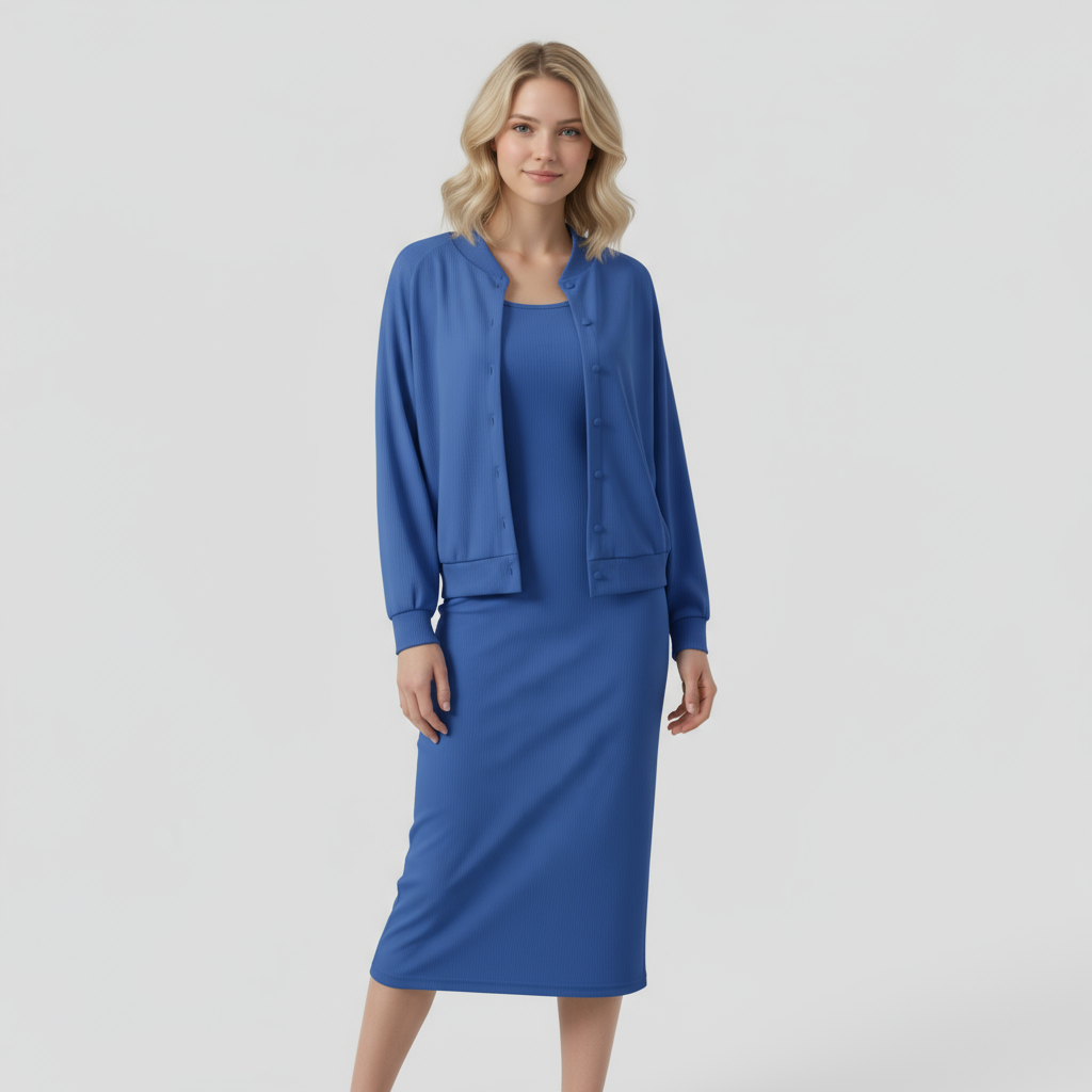 Acadia | Abito Midi Elegante con Cardigan Abbinato - - abbigliamento casual abito midi abito versatile cardigan elegante moda femminile outfit formale stile comodo tessuto di alta qualità - Concept Palermo
