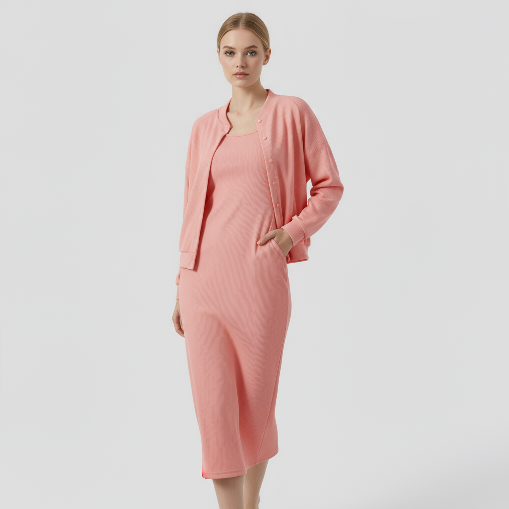 Acadia | Abito Midi Elegante con Cardigan Abbinato - - abbigliamento casual abito midi abito versatile cardigan elegante moda femminile outfit formale stile comodo tessuto di alta qualità - Concept Palermo