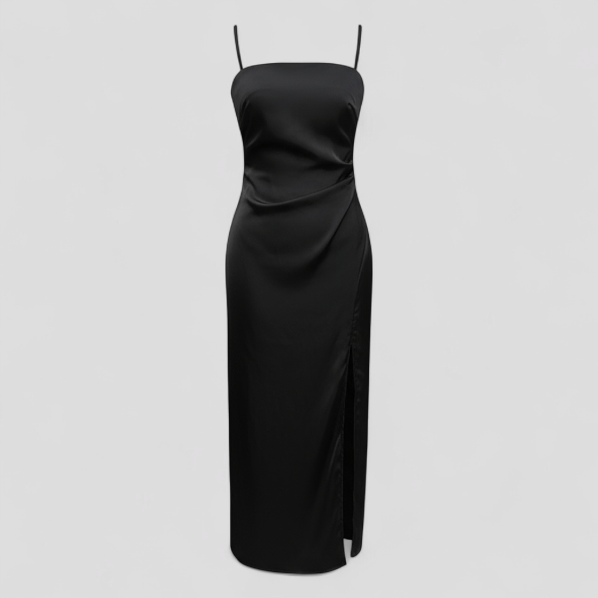 Annelie – Abito lungo in satin elegante con spacchi laterali e spalline sottili - Nero - casual dresses DRESS dresses female dress Maxi Dresses WOMEN - Concept Palermo
