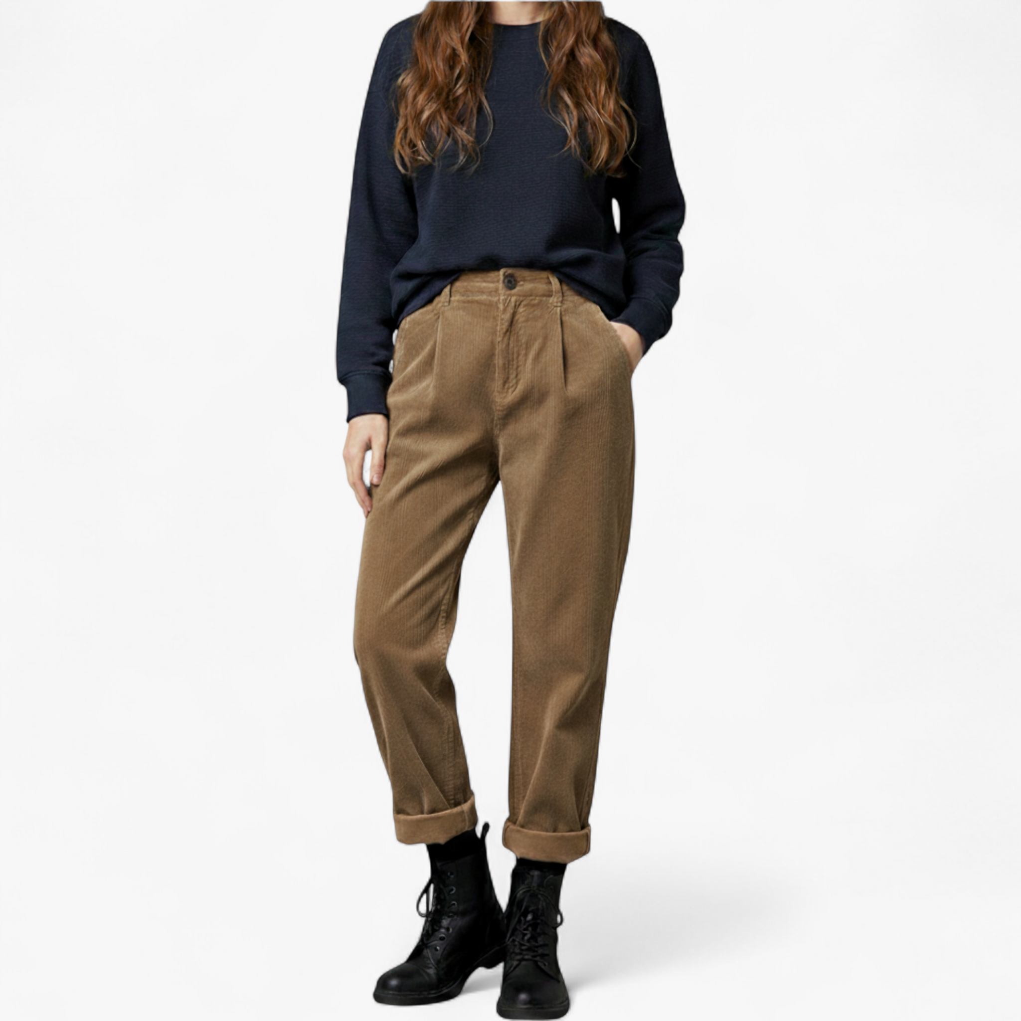Rosabella | Pantaloni Donna Vintage Vita Alta Eleganti - - abbigliamento casual pantaloni alta vita pantaloni cinque tasche pantaloni donna pantaloni eleganti pantaloni in corda stile versatile - Concept Palermo