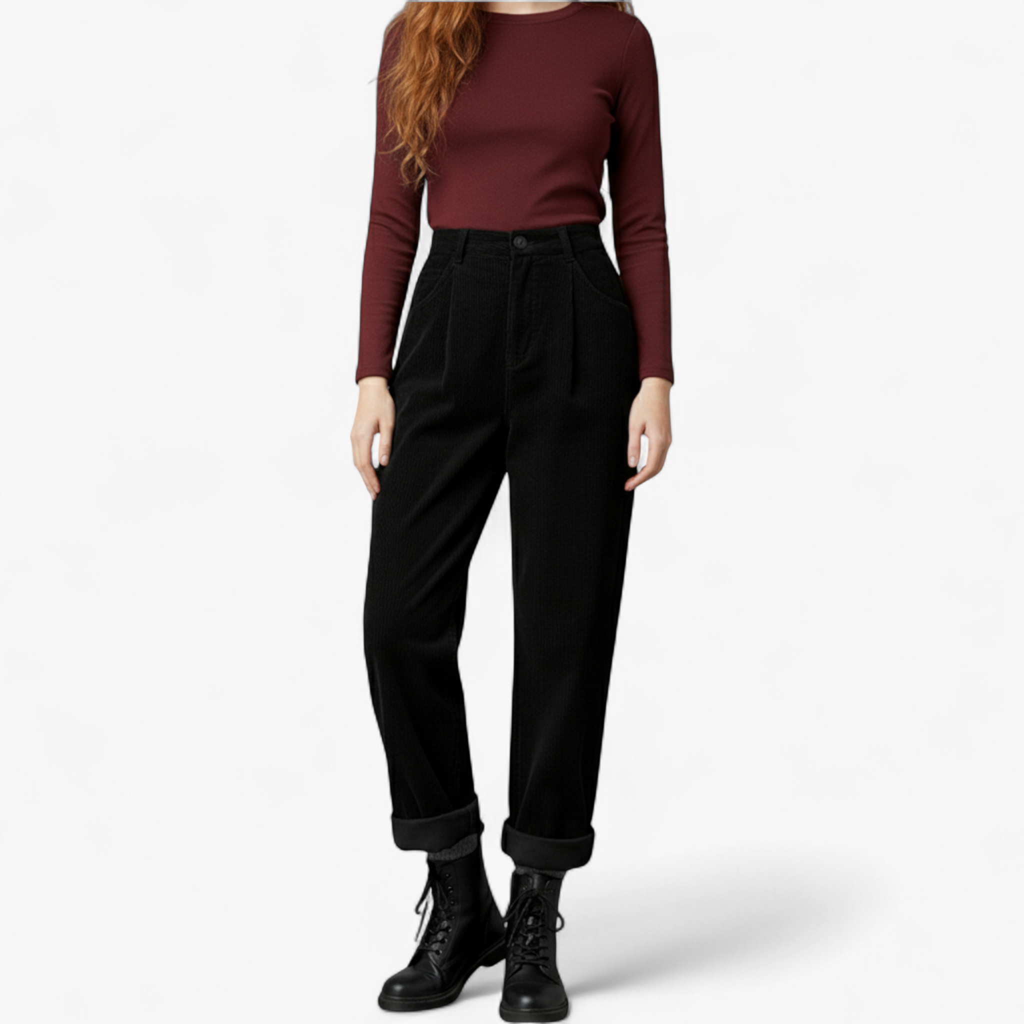 Rosabella | Pantaloni Donna Vintage Vita Alta Eleganti - - abbigliamento casual pantaloni alta vita pantaloni cinque tasche pantaloni donna pantaloni eleganti pantaloni in corda stile versatile - Concept Palermo