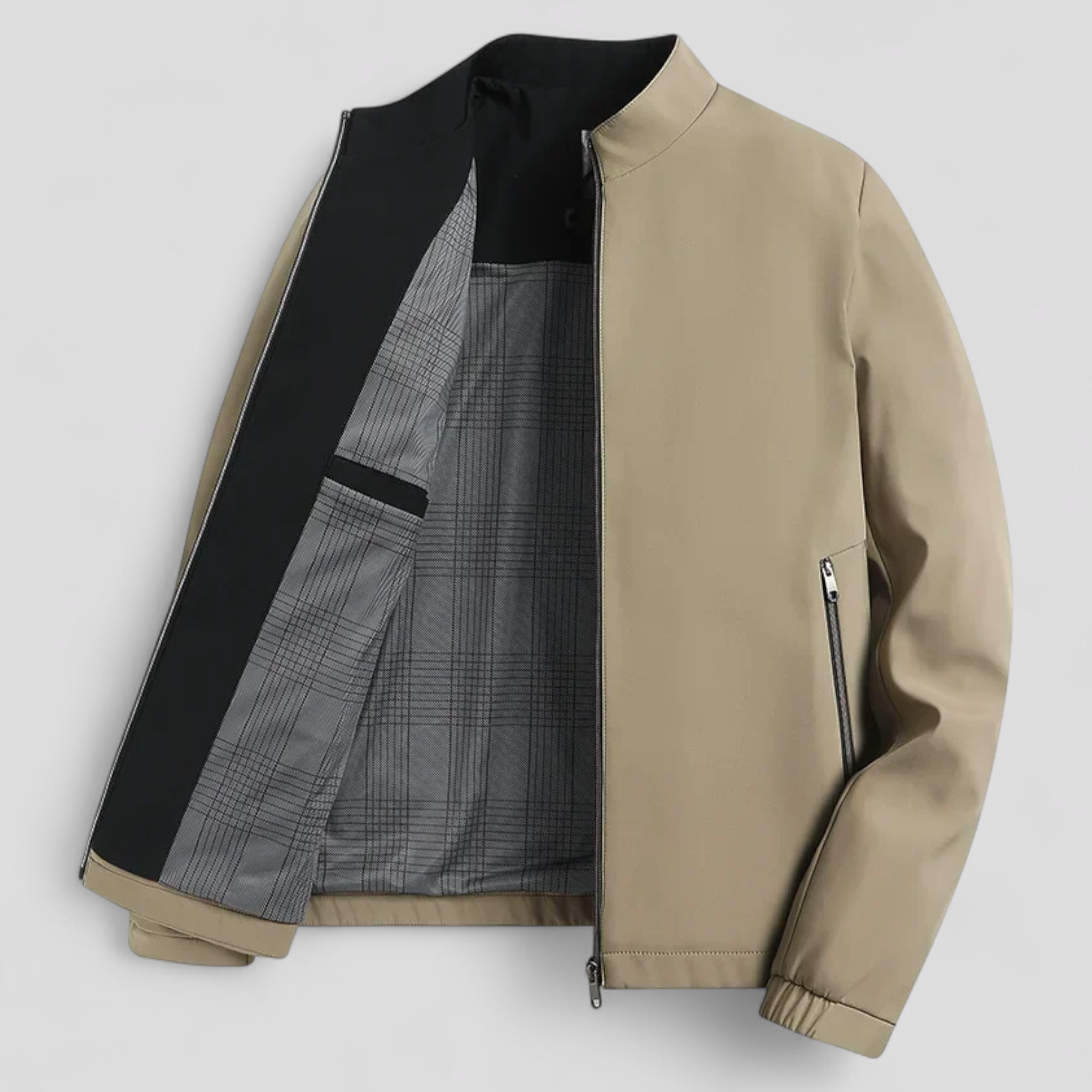 Giacca da Uomo Casual per Primavera e Autunno - Cachi - abbigliamento casual abbigliamento stagionale giacca alta qualità giacca autunno giacca collo stand giacca elegante giacca primavera giacca uomo giacca versatile - Concept Palermo