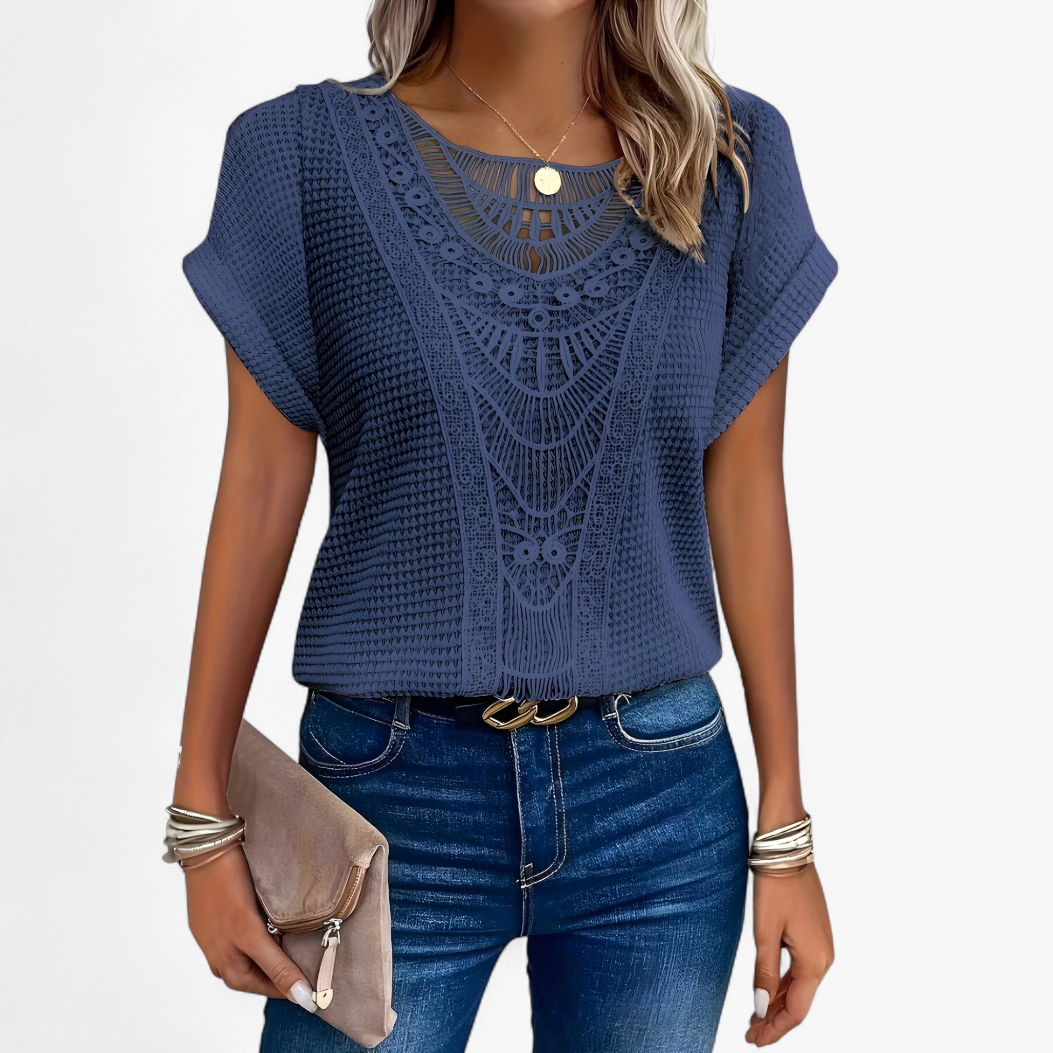Elise | Top in Pizzo - Eleganza Sofisticata per Ogni Occasione - Blu scuro - knit_dresses Knitted Top woman - Concept Palermo