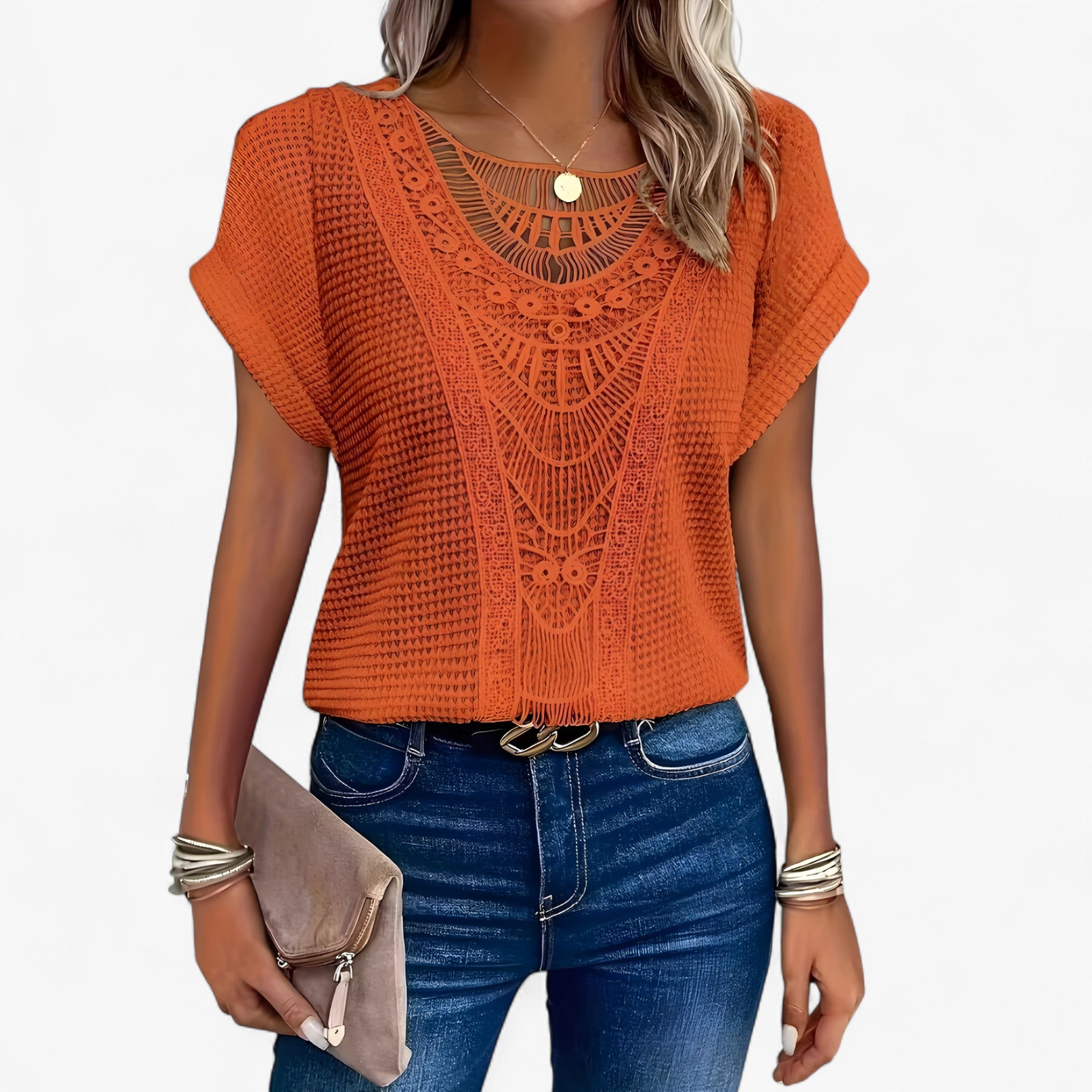 Elise | Top in Pizzo - Eleganza Sofisticata per Ogni Occasione - Arancione - knit_dresses Knitted Top woman - Concept Palermo
