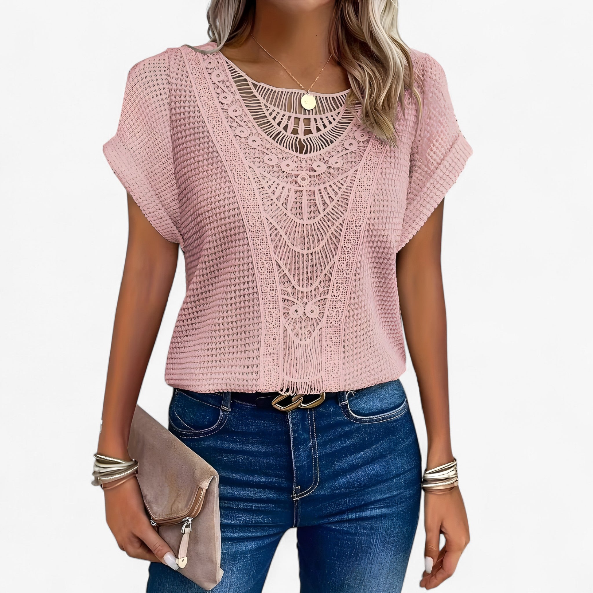 Elise | Top in Pizzo - Eleganza Sofisticata per Ogni Occasione - Rosa - knit_dresses Knitted Top woman - Concept Palermo