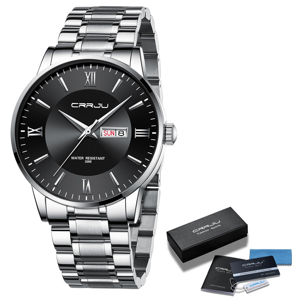 Orologio sportivo impermeabile di lusso CRRJU - Argento nero - all Horloges new arrival new_for_google_may - Concept Palermo