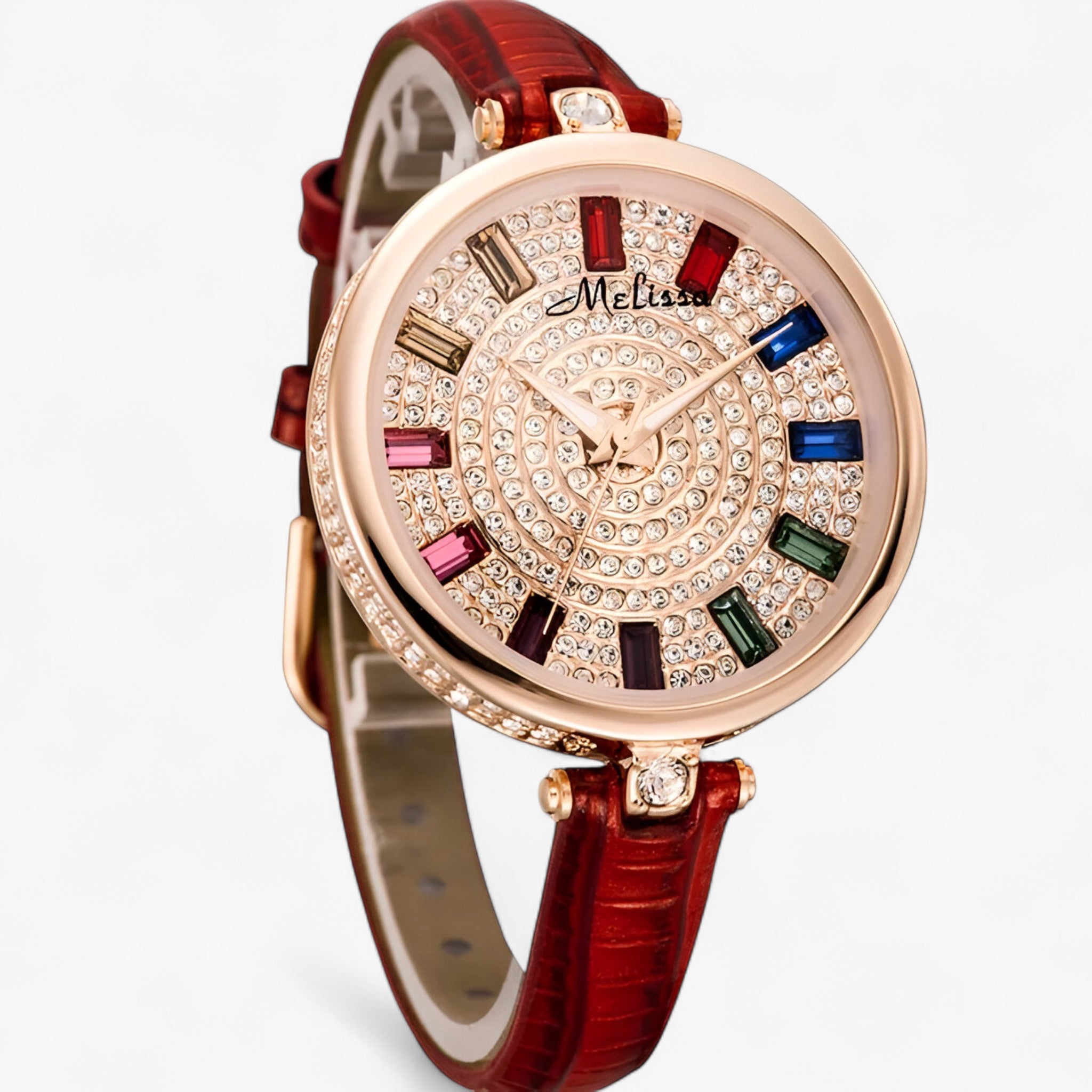 Melissa | Orologio al quarzo di lusso con cinturino in pelle e cristalli - - - Concept Palermo