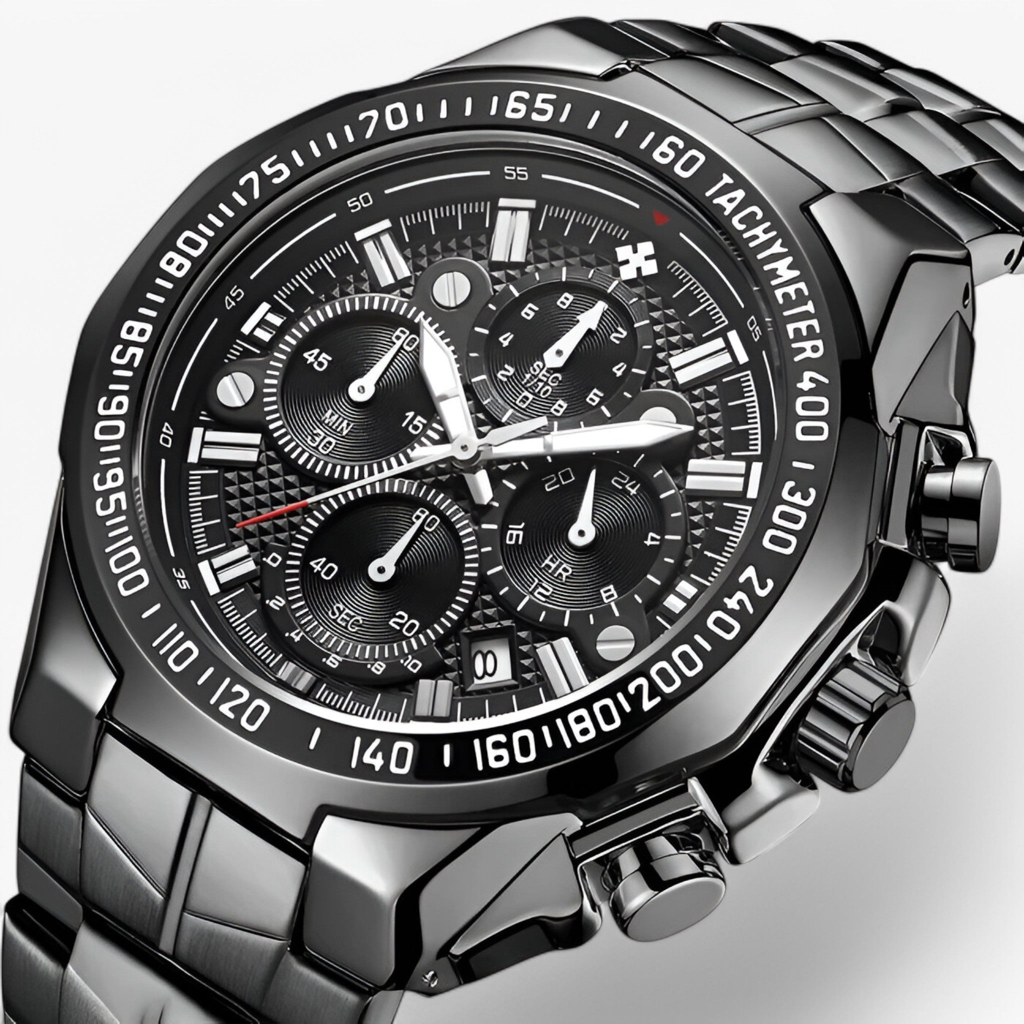 Adriano | Orologio sportivo di lusso in acciaio nero - completamente nero - - Concept Palermo