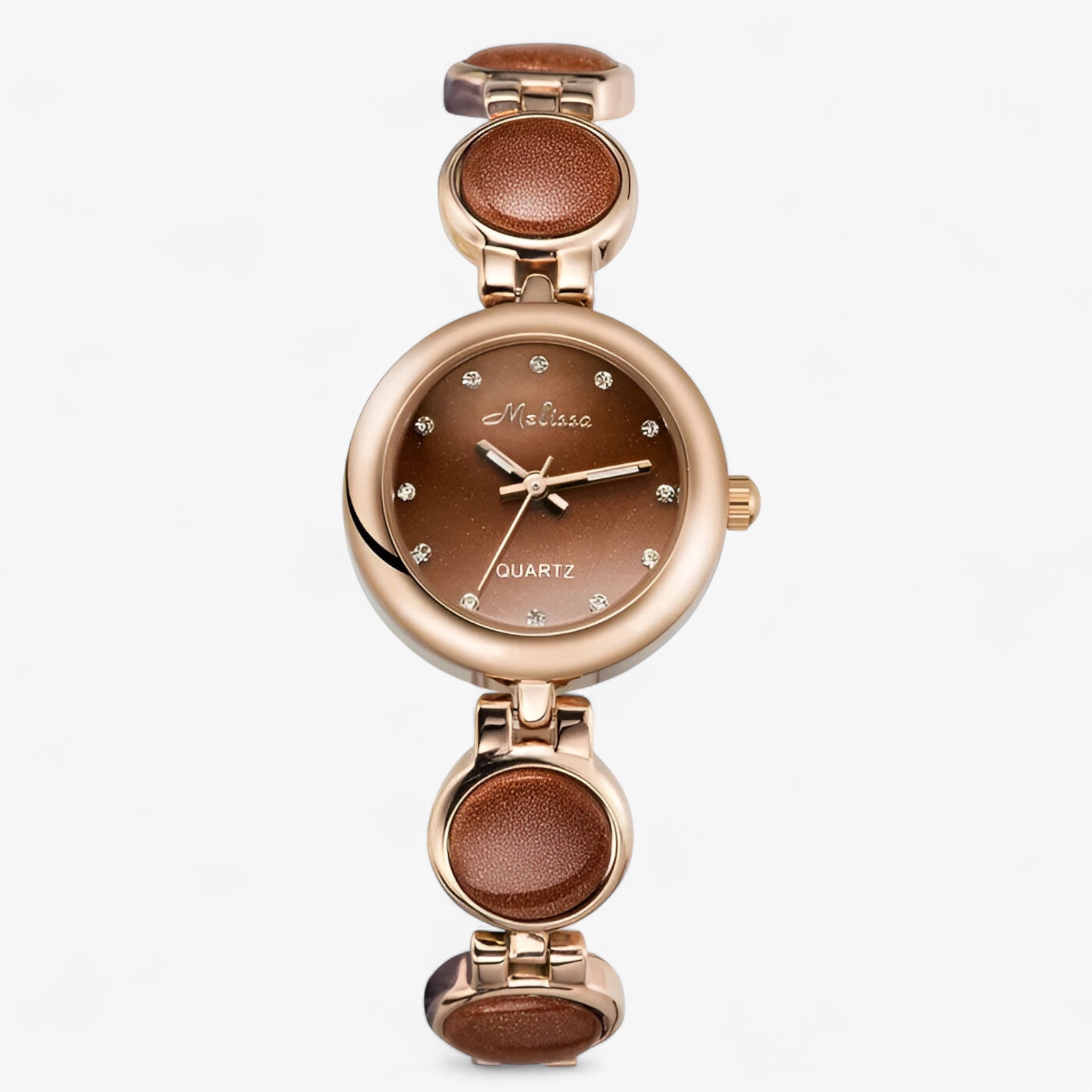 Isabelle | Orologio da donna di lusso con cinturino in acciaio con clip di cristallo - Marrone dorato - female watch watch for women - Concept Palermo