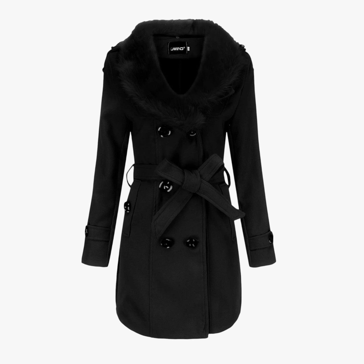 Jenna | Cappotto lungo in lana con collo in pelliccia: eleganza e calore per l'inverno - Nero - coats coats for women female coat - Concept Palermo