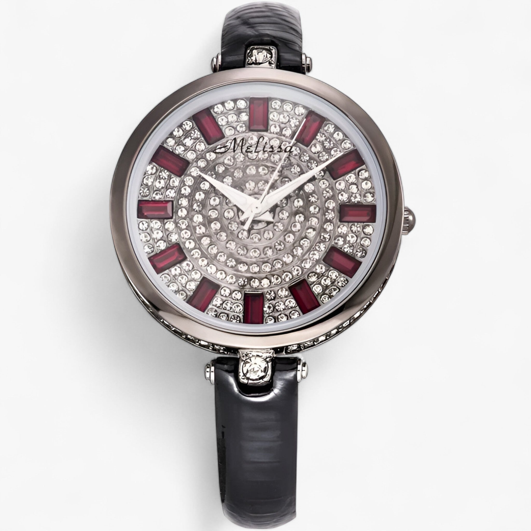 Melissa | Orologio al quarzo di lusso con cinturino in pelle e cristalli - Nera - - Concept Palermo