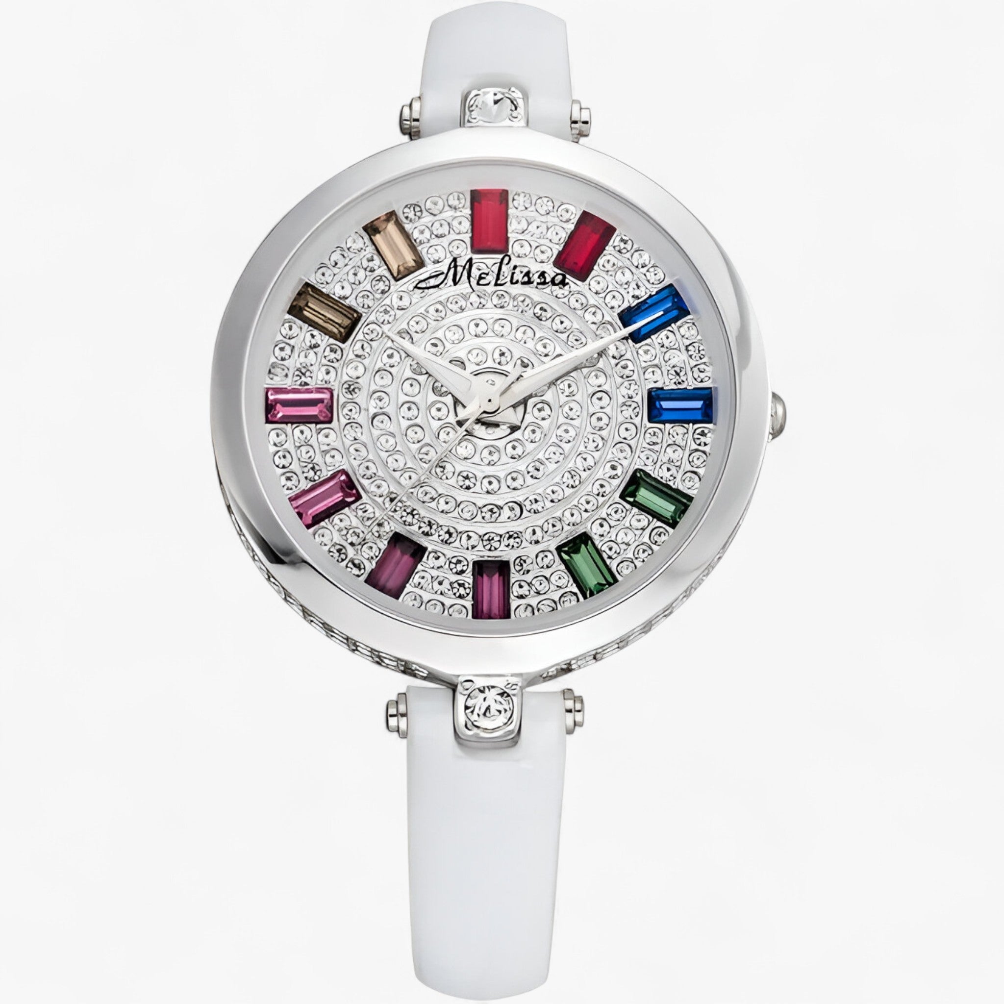 Melissa | Orologio al quarzo di lusso con cinturino in pelle e cristalli - Bianca - - Concept Palermo