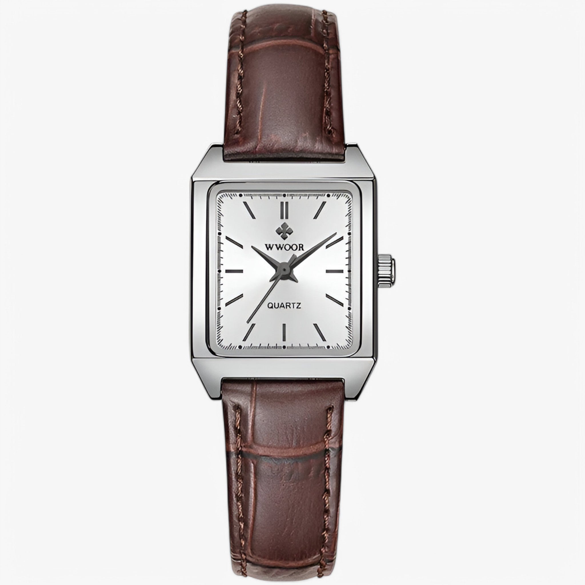 Isabelle | Orologio rettangolare di lusso con diamanti - Pelle Marrone - watch for women - Concept Palermo