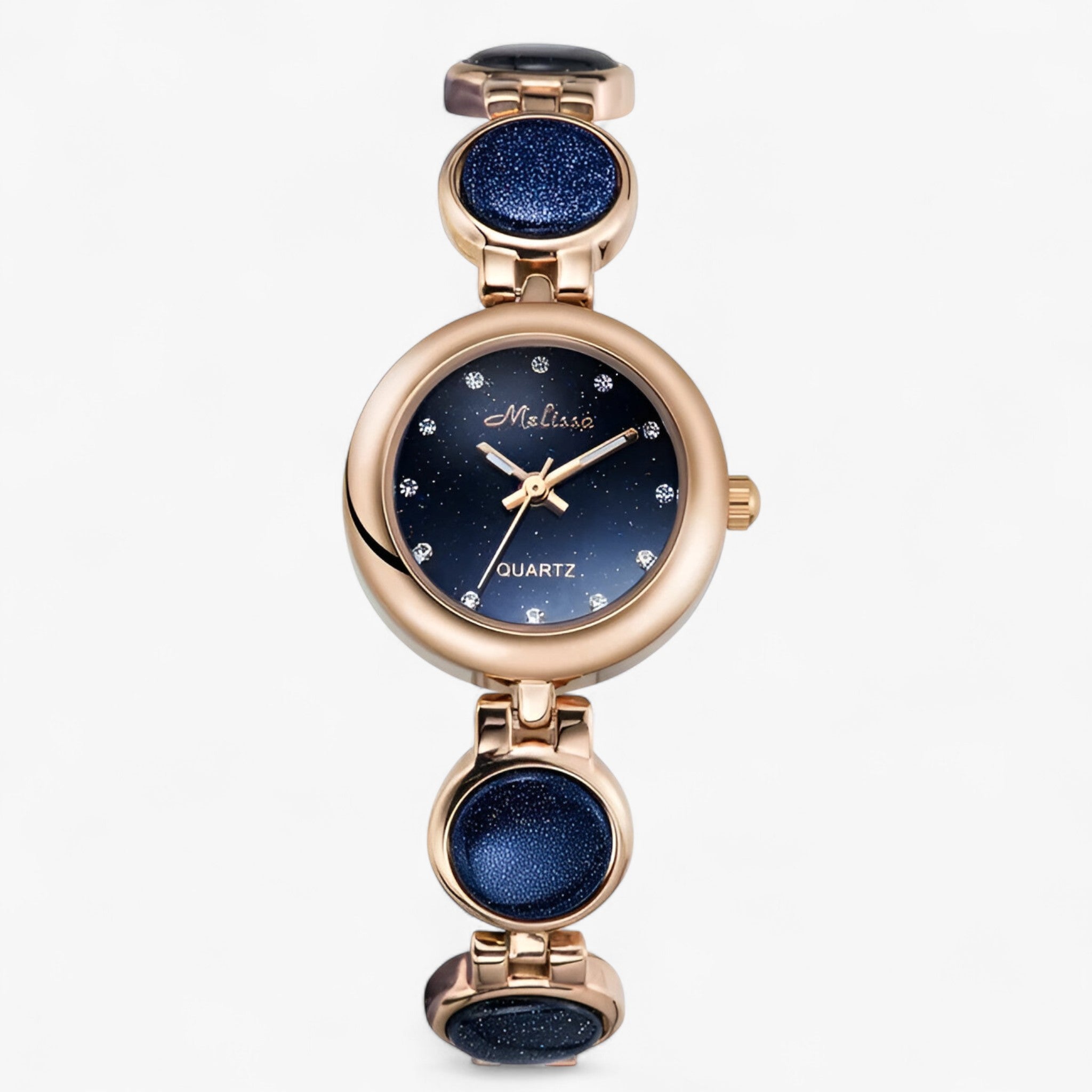Isabelle | Orologio da donna di lusso con cinturino in acciaio con clip di cristallo - Oro Blu - female watch watch for women - Concept Palermo