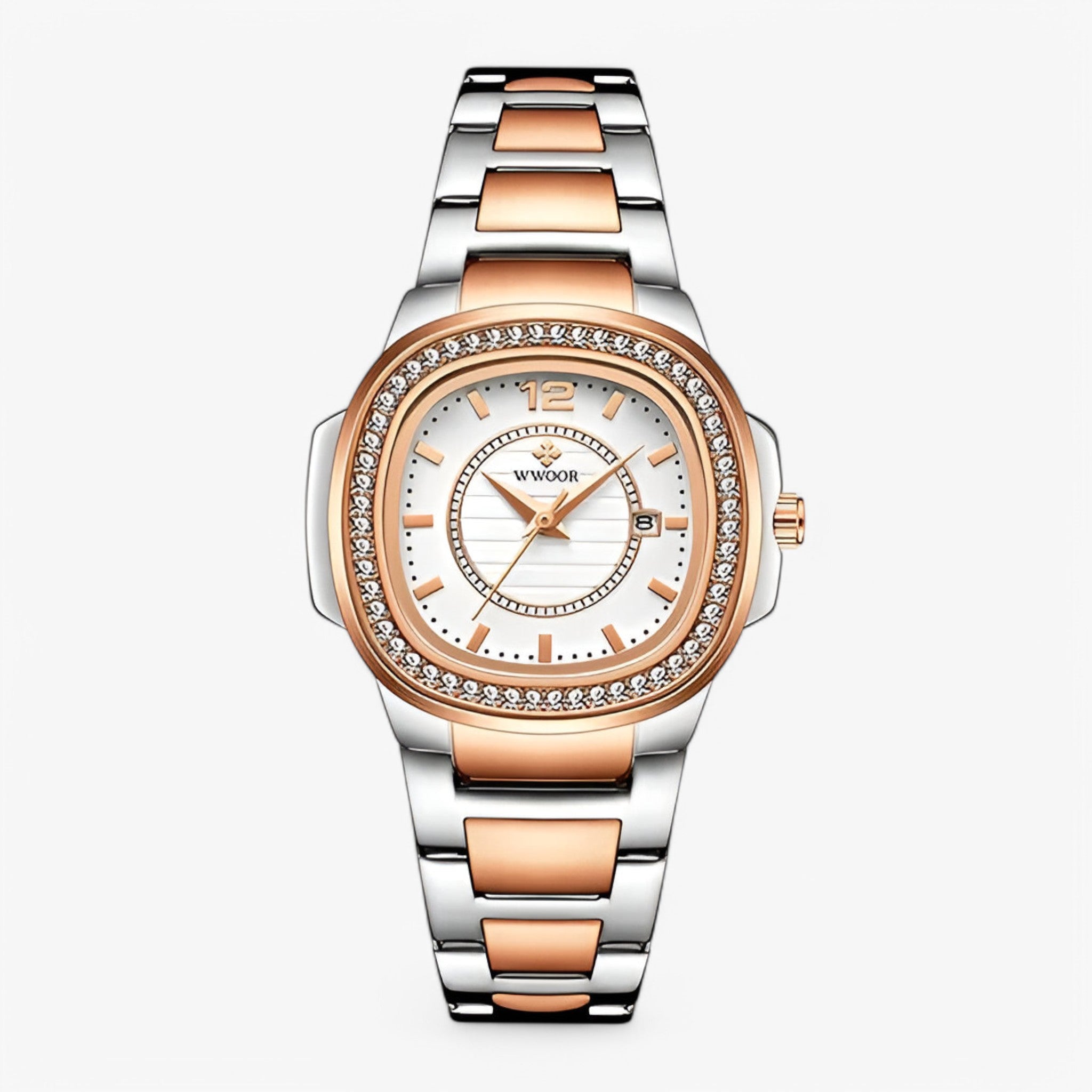 Amelia | Orologio da polso da donna elegante in oro con diamanti - rosa bianca - watch for men - Concept Palermo