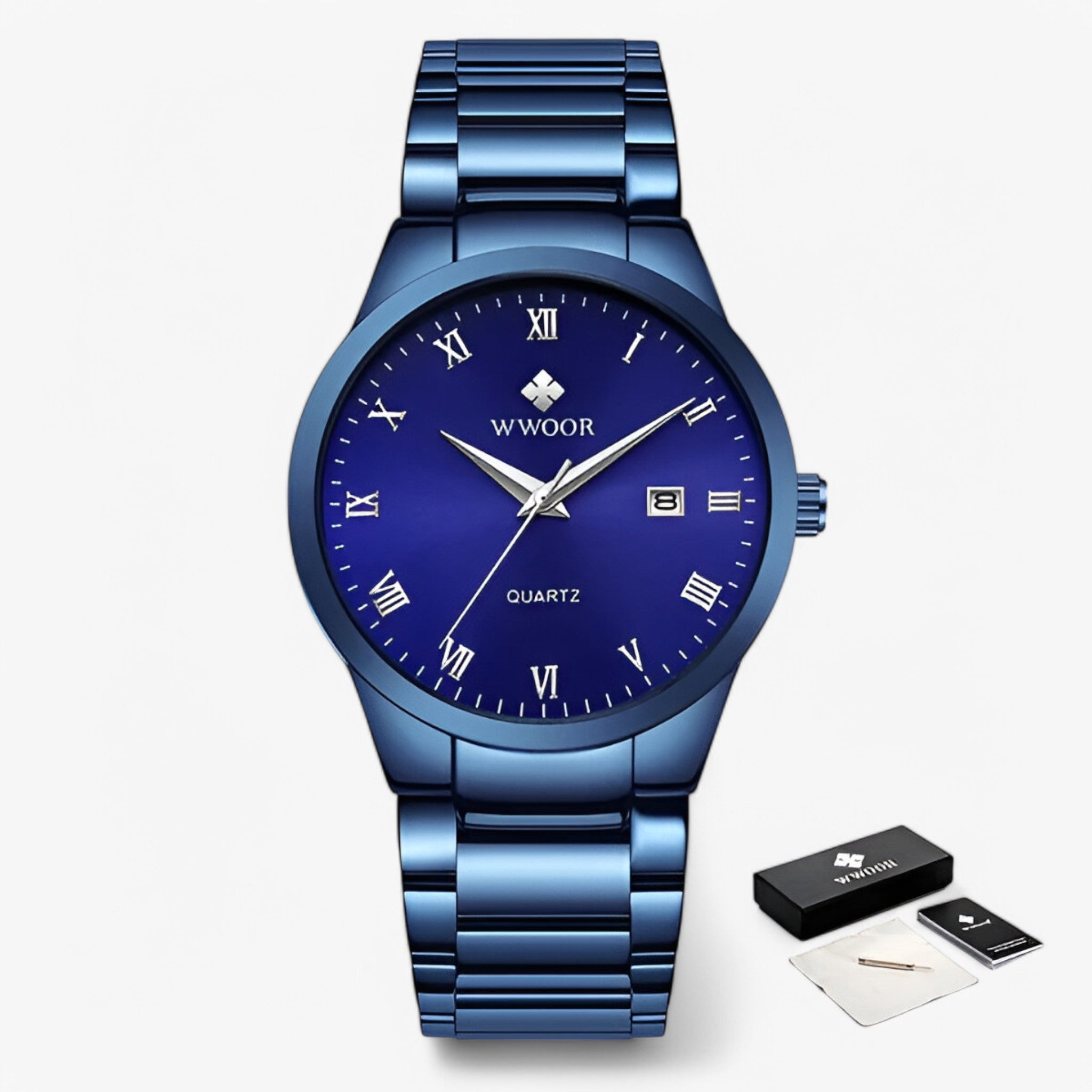 Vittorio | Orologio al Quarzo Elegante - Argento blu con scatola - - Concept Palermo