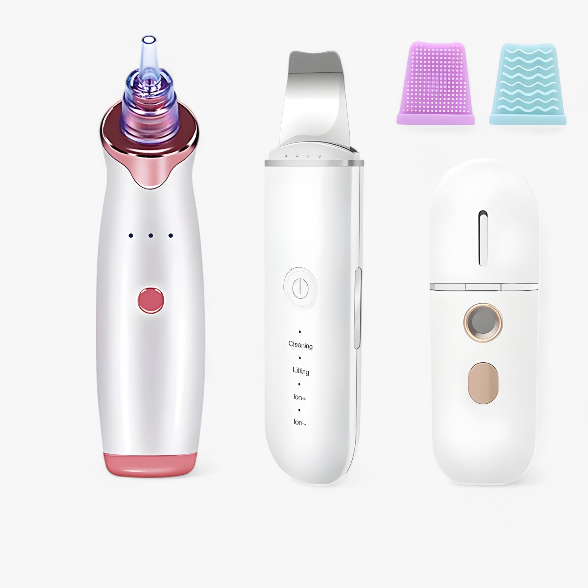 SkinScrub Pro | Spatola facciale a ultrasuoni - Strumento per il rassodamento del viso e la rimozione dei punti neri - Insieme Bianco 2 - cosmetics skin care - Concept Palermo