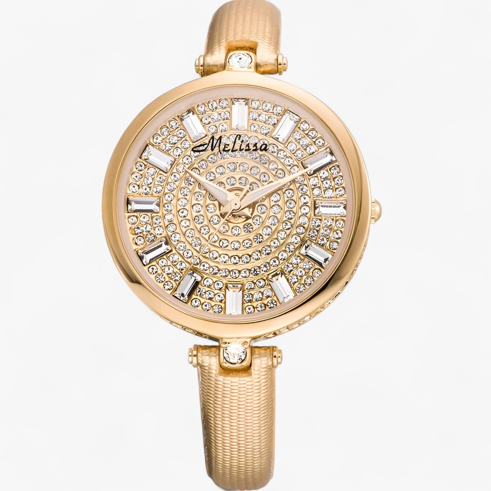 Melissa | Orologio al quarzo di lusso con cinturino in pelle e cristalli - Oro - - Concept Palermo