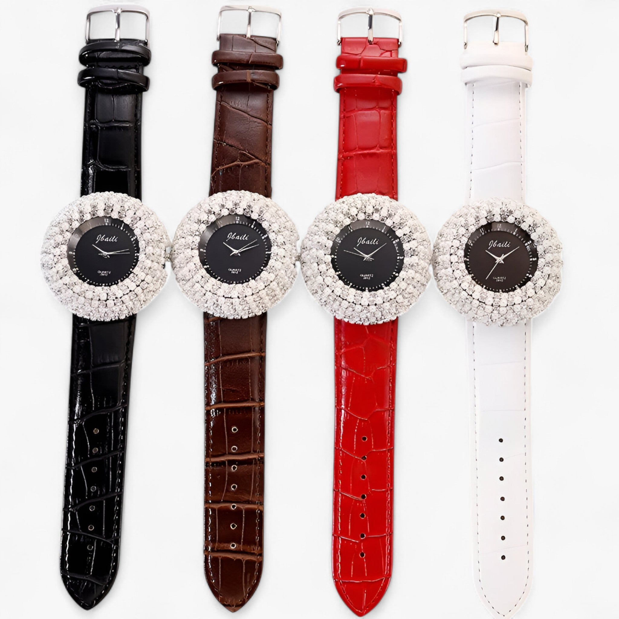 Joanna | Orologio in pelle con quadrante nero e strass - - female watch watch for women - Concept Palermo