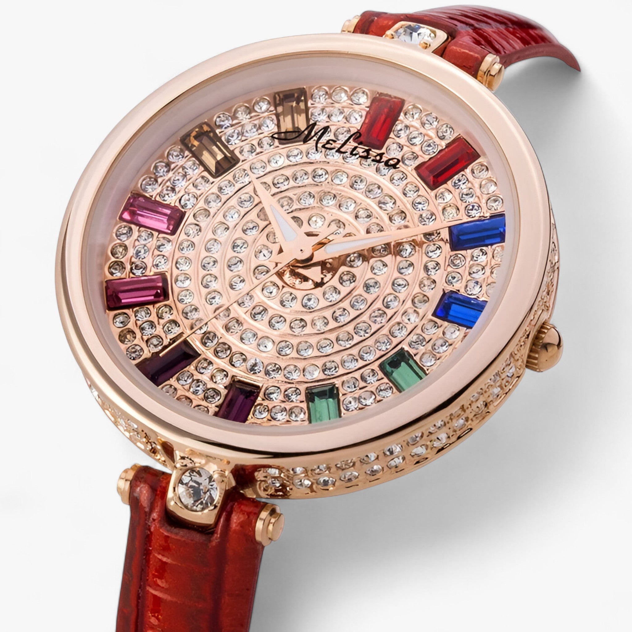 Melissa | Orologio al quarzo di lusso con cinturino in pelle e cristalli - - - Concept Palermo