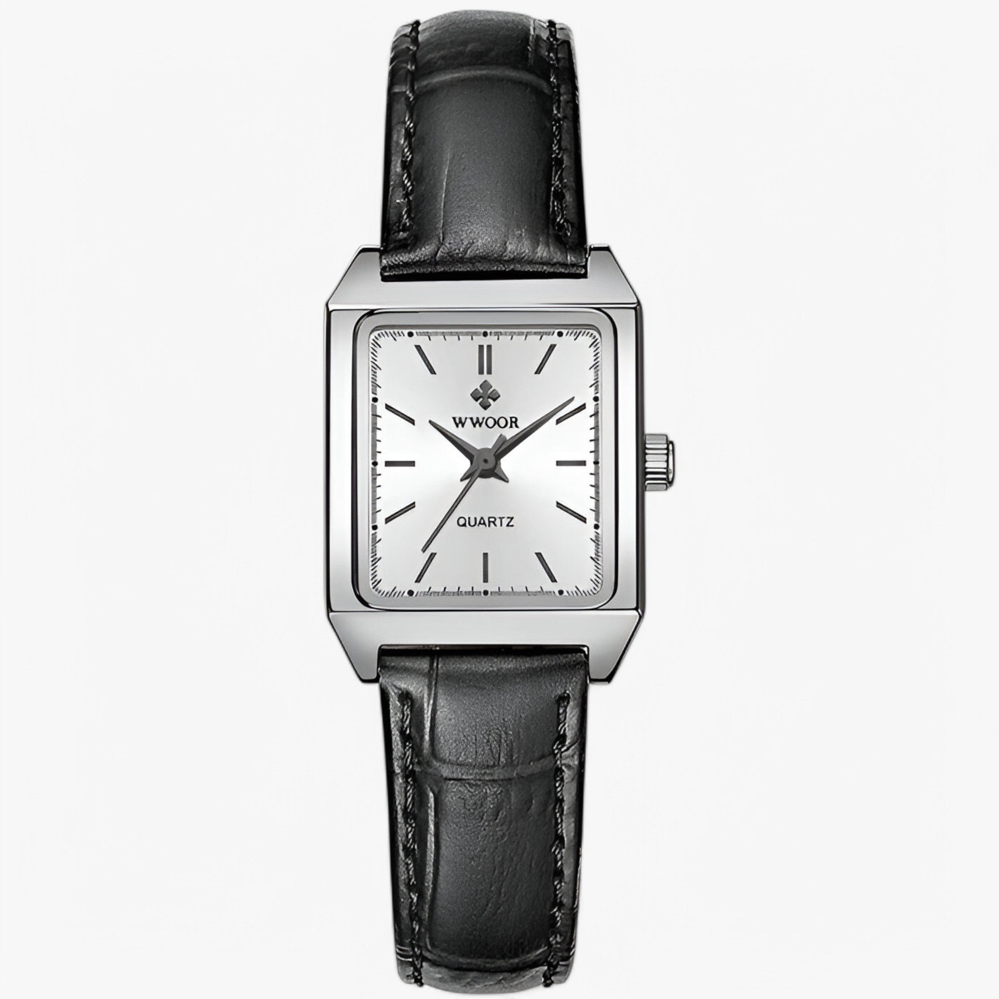 Isabelle | Orologio rettangolare di lusso con diamanti - Pelle bianca nera - watch for women - Concept Palermo