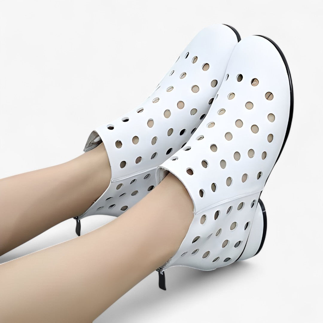 Jane | Stivaletti estivi in pelle traspirante con tacco e cerniera posteriore - Bianca - BOOTS Boots & Shoes - Concept Palermo