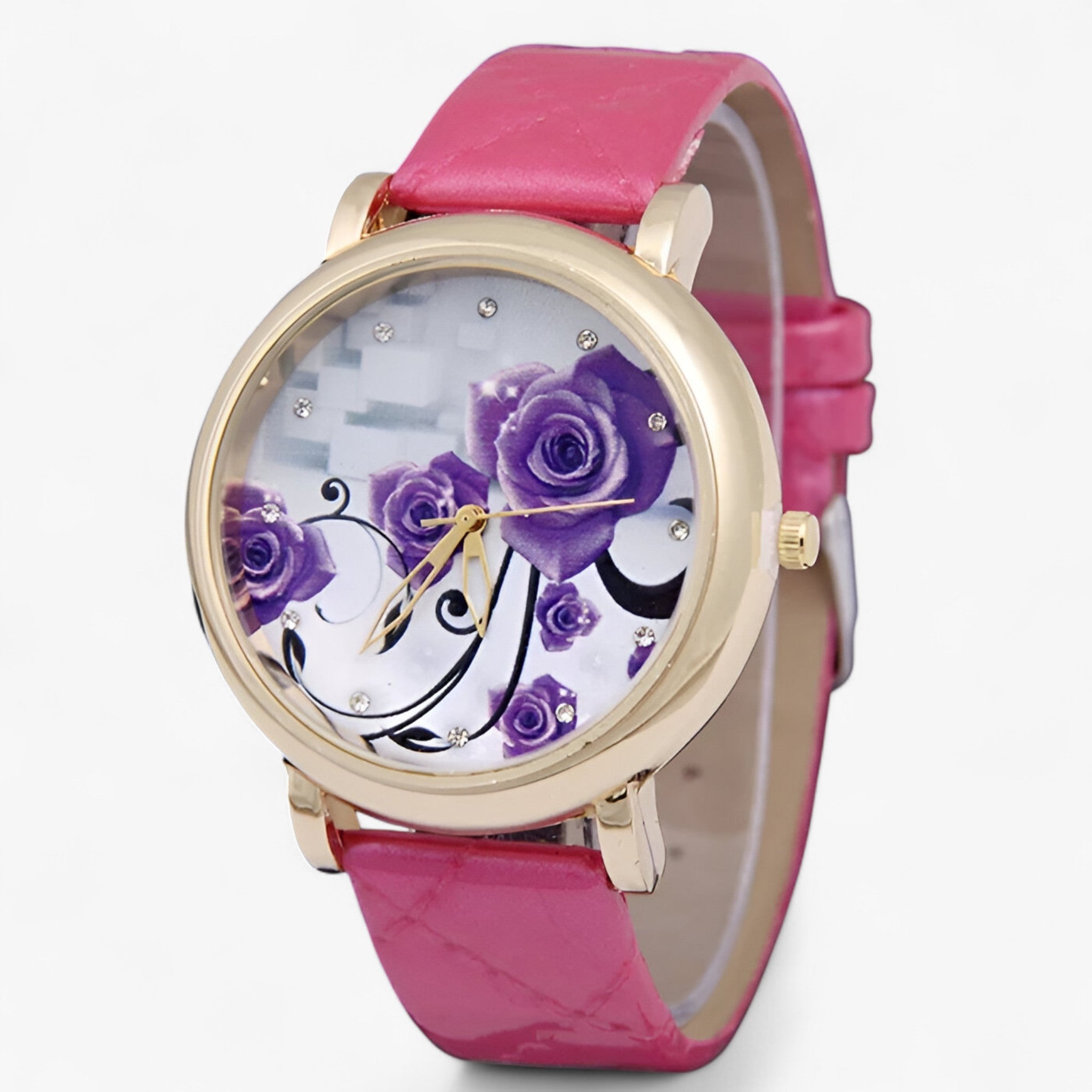 Zelda | Orologio al quarzo elegante con cinturino in pelle floreale - Rose - female watch watch for women - Concept Palermo