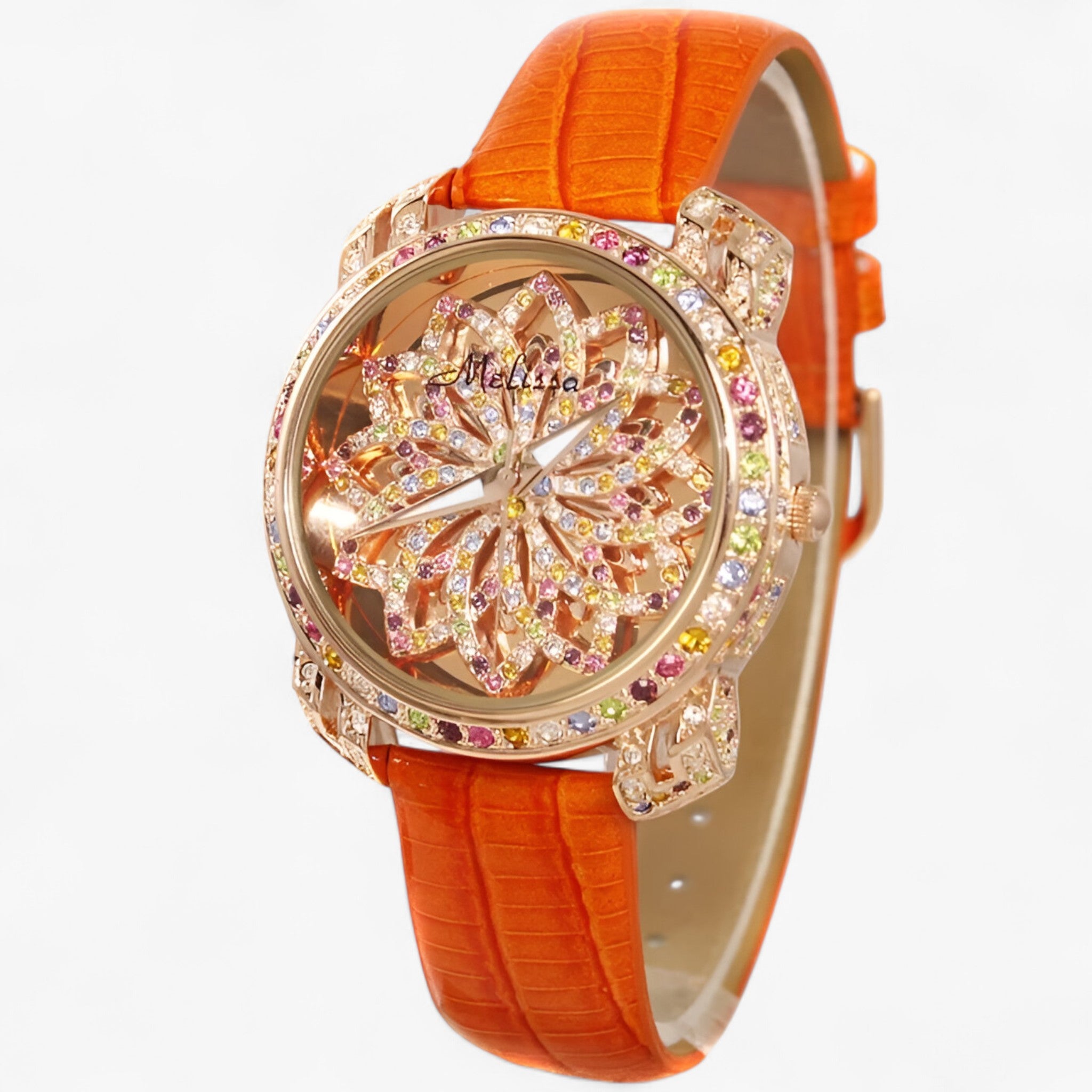 Yolanda | Orologio da donna al quarzo con cristallo a caramella e cinturino in pelle - Arancia - female watch watch for women - Concept Palermo