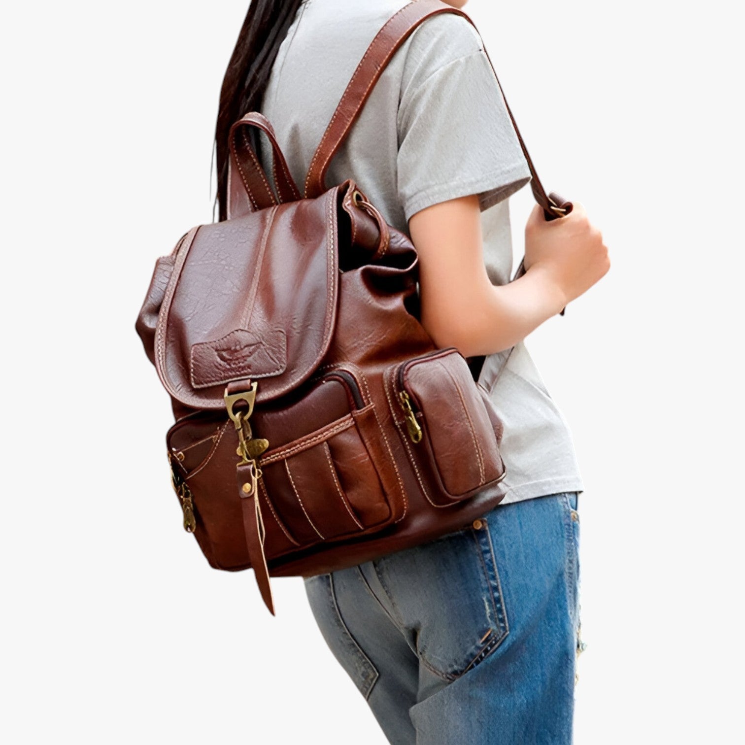 Brielle | Zaino scolastico vintage spazioso in pelle PU nera - - Backpacks Bags women bags Women's handbags - Concept Palermo