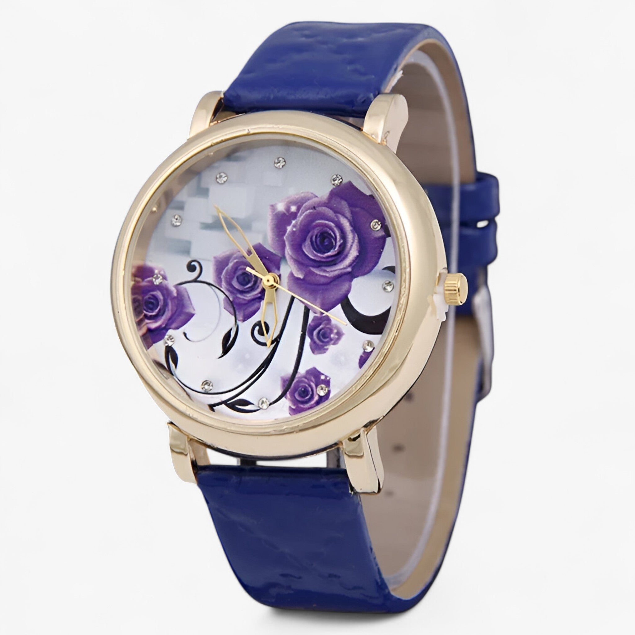 Zelda | Orologio al quarzo elegante con cinturino in pelle floreale - Blue - female watch watch for women - Concept Palermo