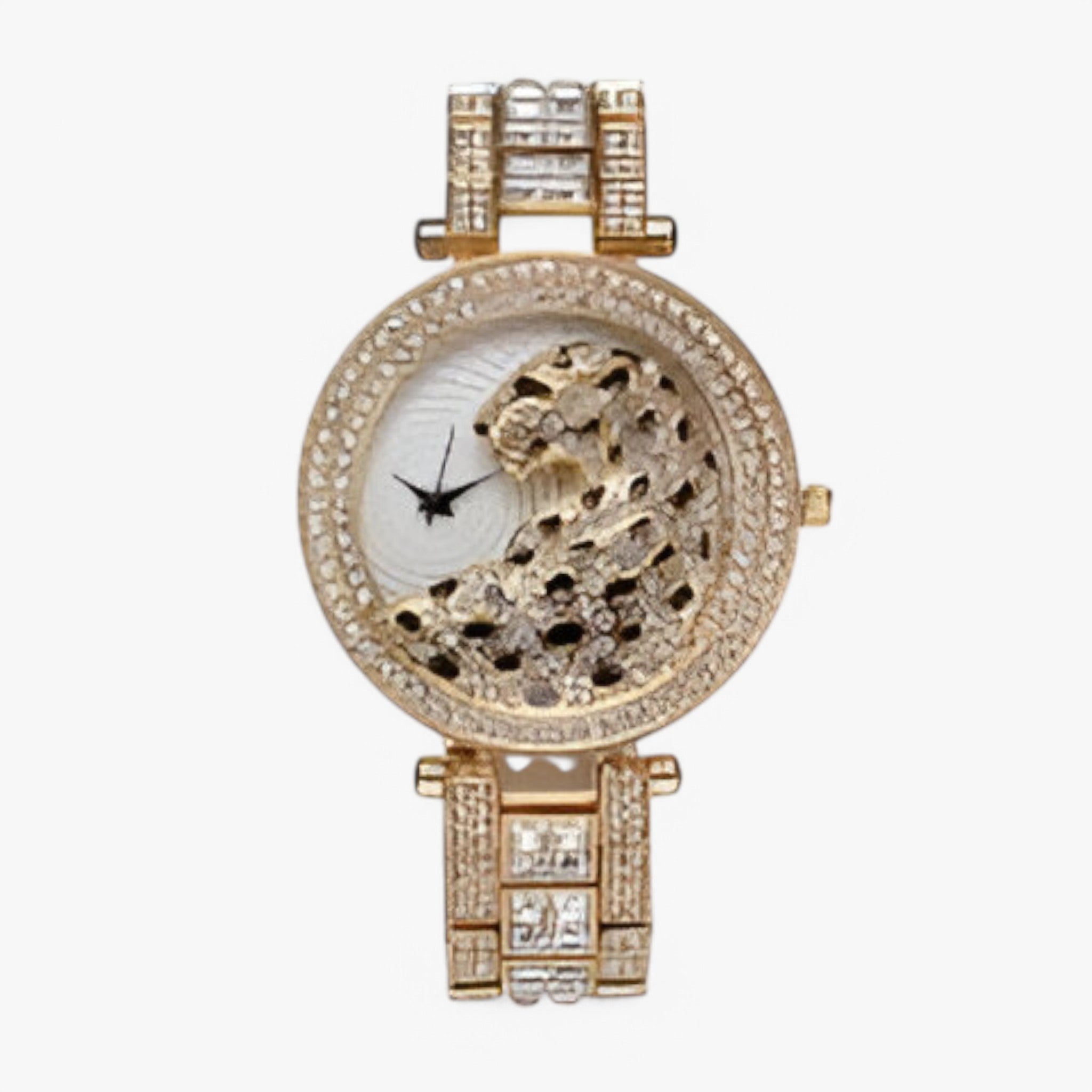 Heidi | Orologio al Quarzo Dorato con Brillantini e Motivo Leopardo - Oro argento nero - female watch watch for women - Concept Palermo