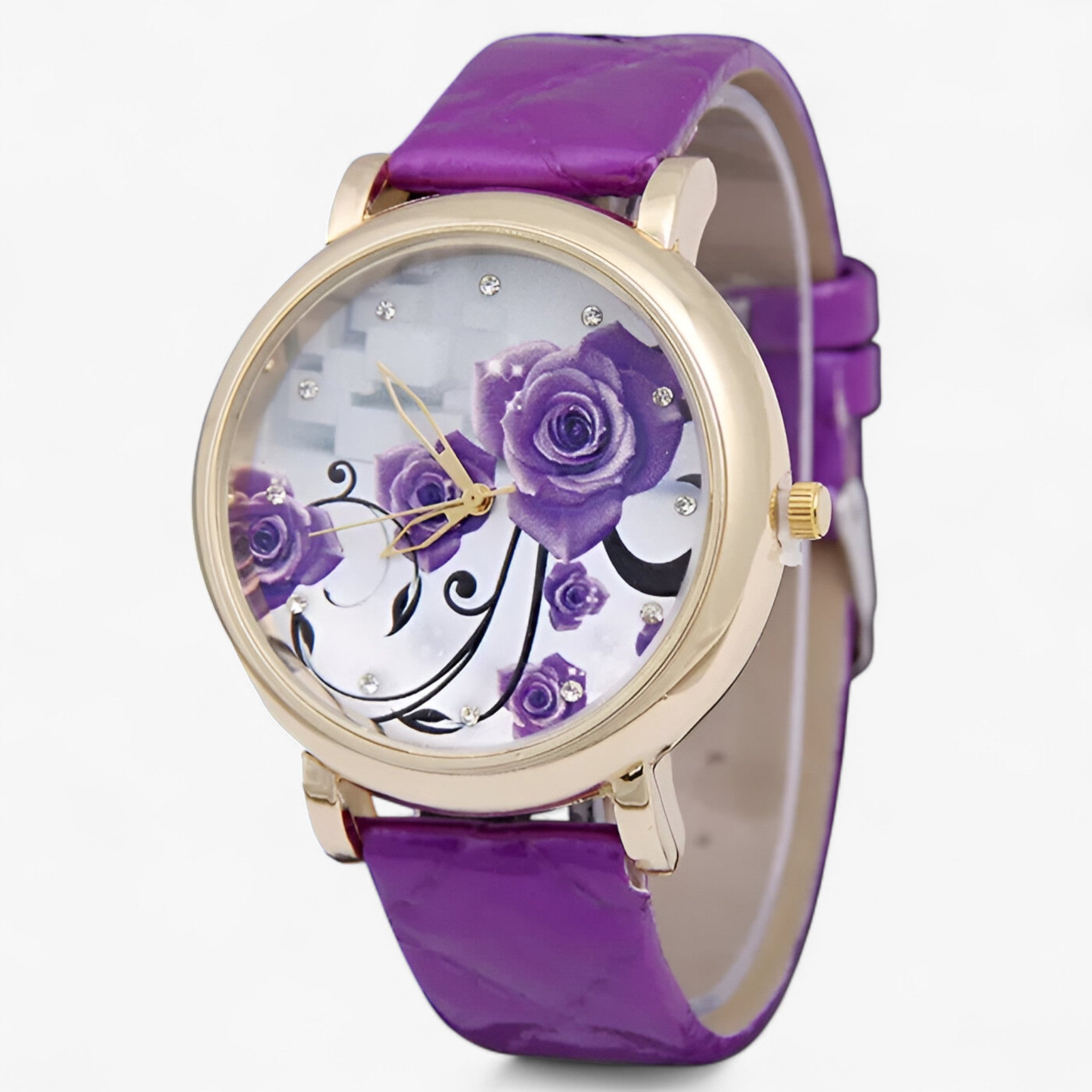 Zelda | Orologio al quarzo elegante con cinturino in pelle floreale - PURPLE - female watch watch for women - Concept Palermo