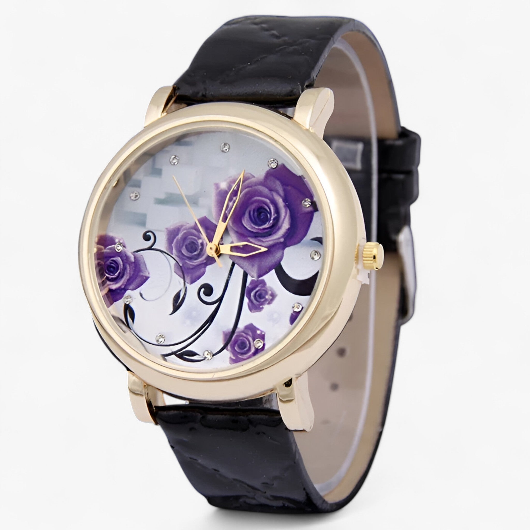 Zelda | Orologio al quarzo elegante con cinturino in pelle floreale - black - female watch watch for women - Concept Palermo