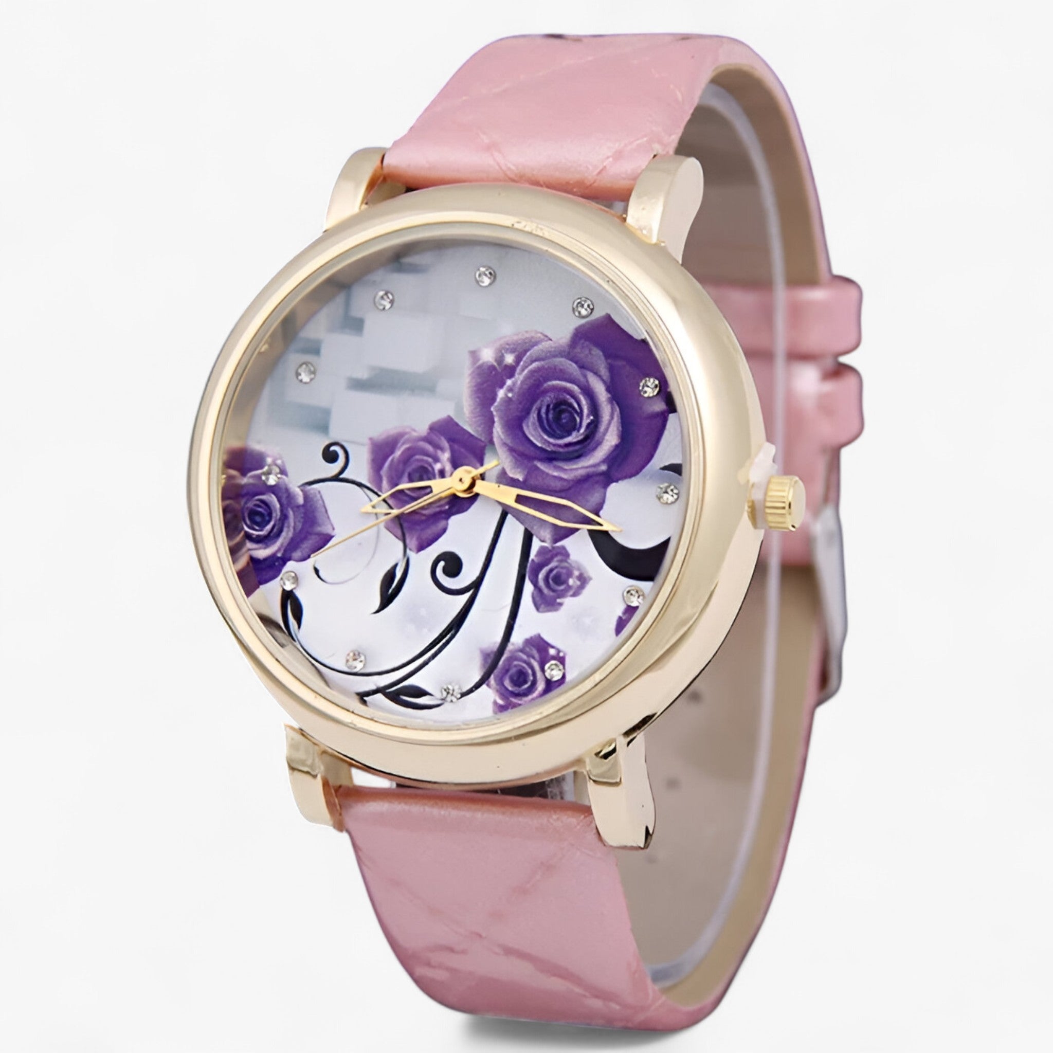 Zelda | Orologio al quarzo elegante con cinturino in pelle floreale - Pink - female watch watch for women - Concept Palermo