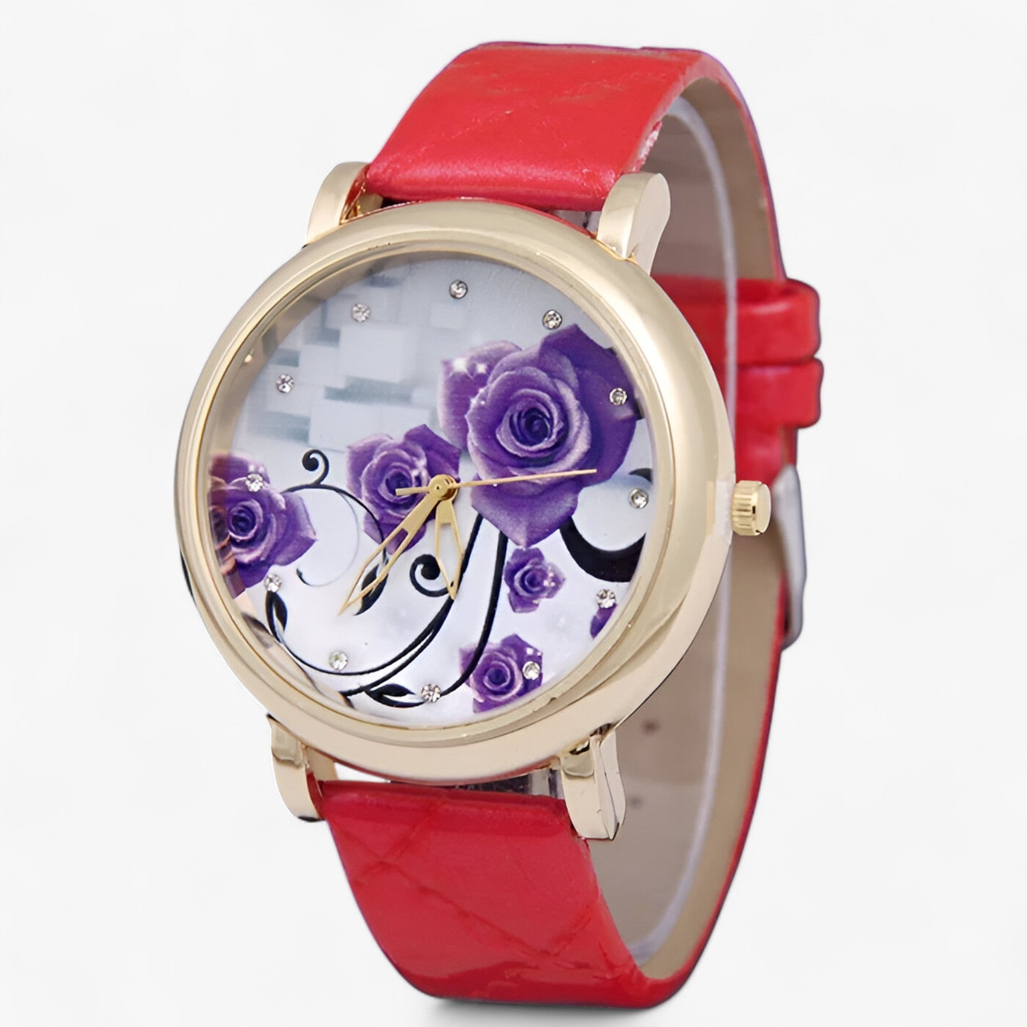 Zelda | Orologio al quarzo elegante con cinturino in pelle floreale - Red - female watch watch for women - Concept Palermo