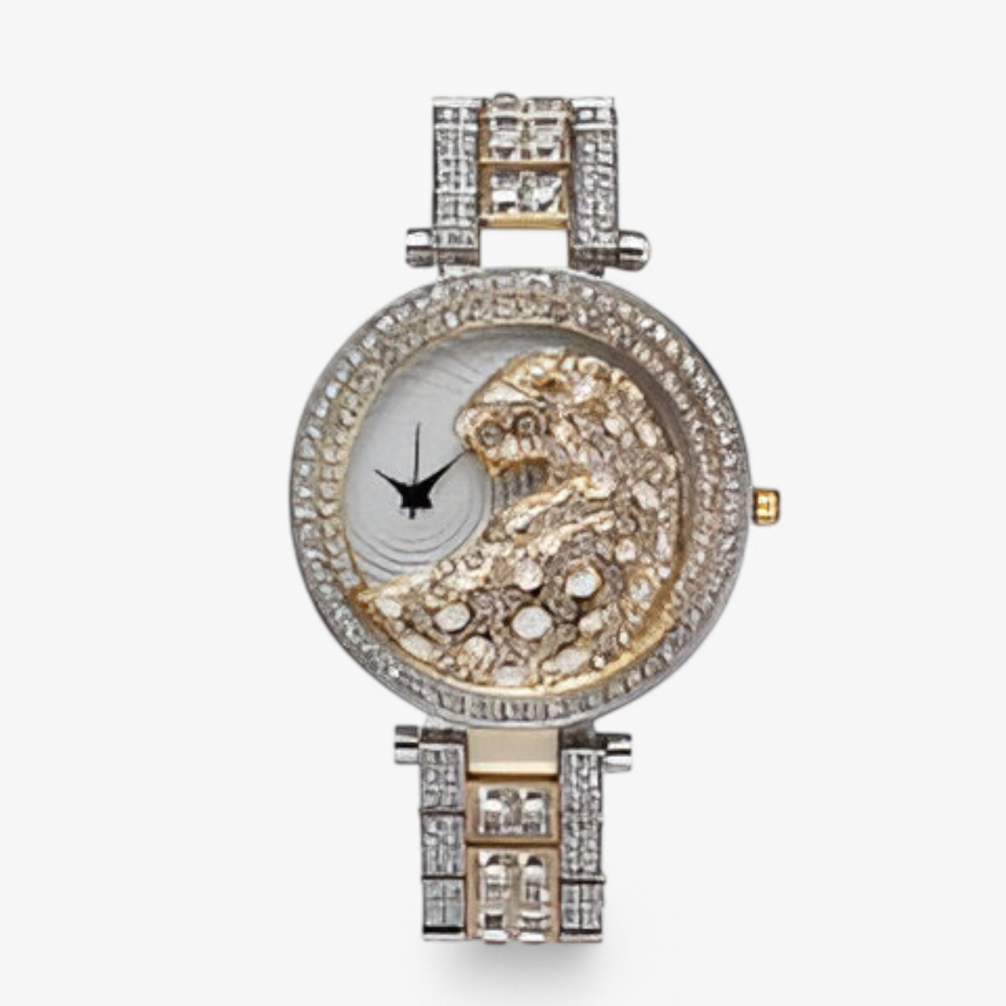 Heidi | Orologio al Quarzo Dorato con Brillantini e Motivo Leopardo - Oro argento bianco - female watch watch for women - Concept Palermo