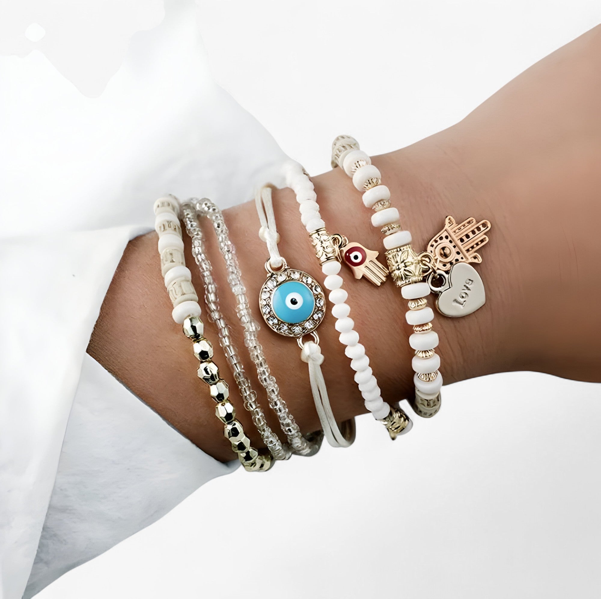 Mira | Braccialetto di perline multi-stile Charmed Essence con accenti Mano di Fatima - - CHANGE Jewellery - Concept Palermo