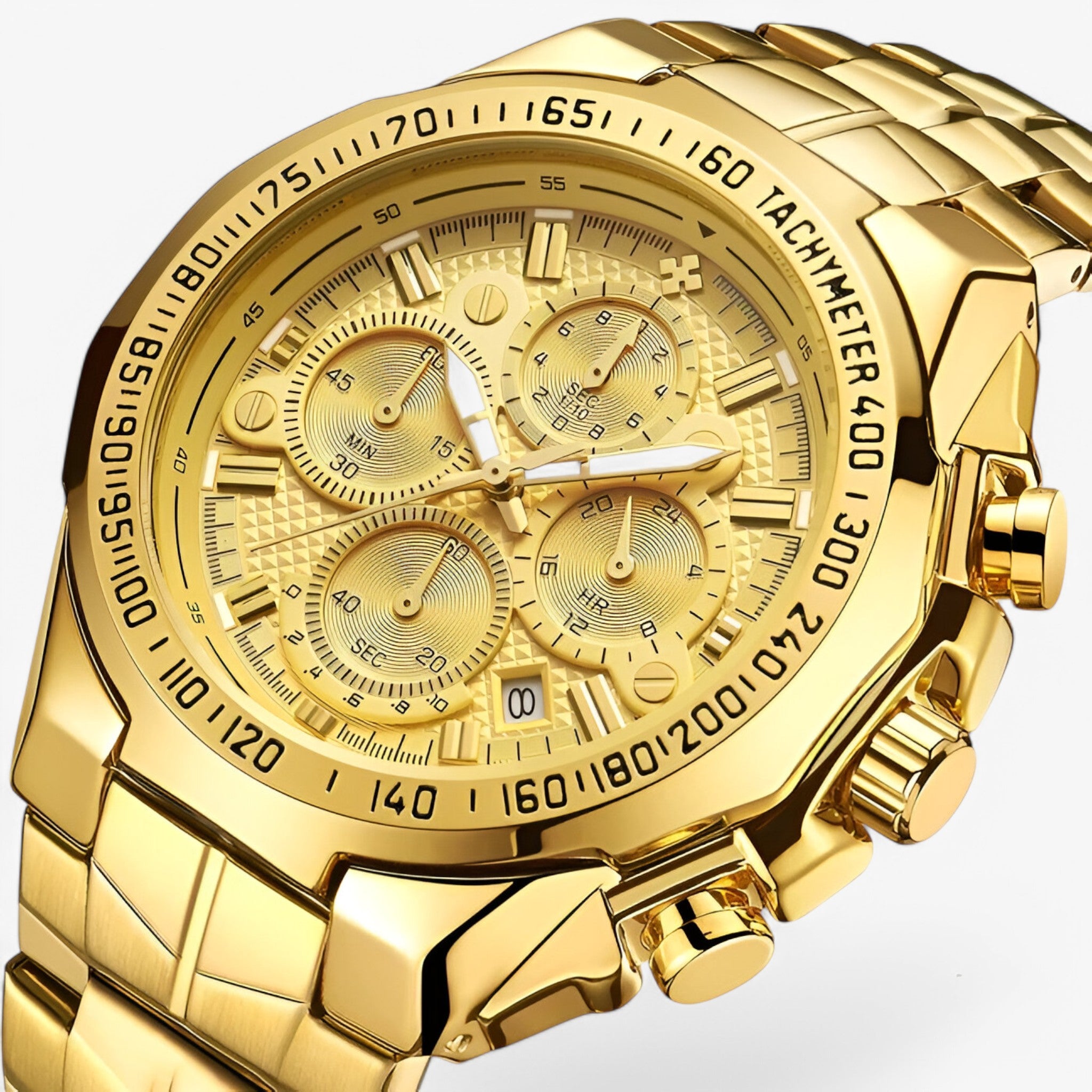 Adriano | Orologio sportivo di lusso in acciaio nero - oro pieno - - Concept Palermo