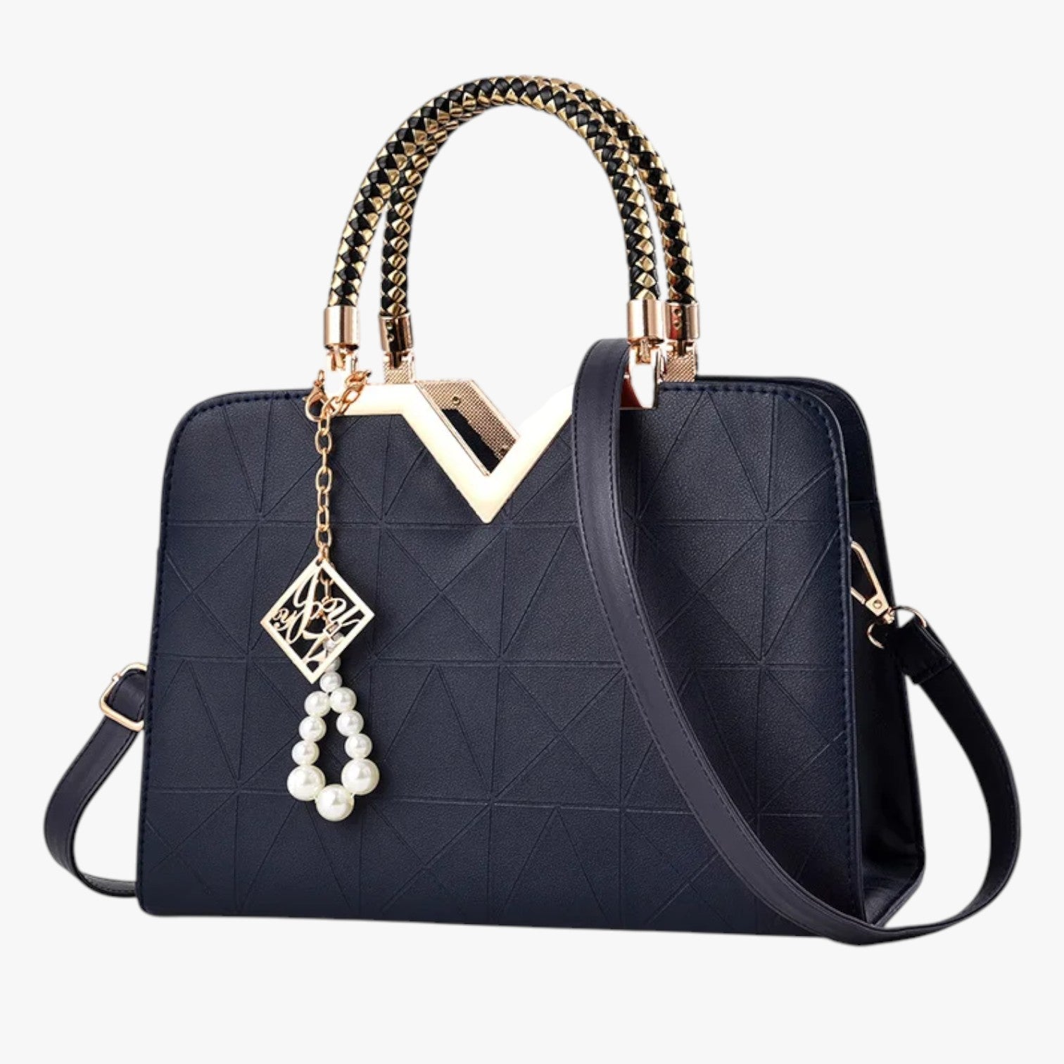Pamela | Autumn Chic - Elegante borsa con cerniera e perle - Blu scuro - Bags women bags Women's handbags - Concept Palermo