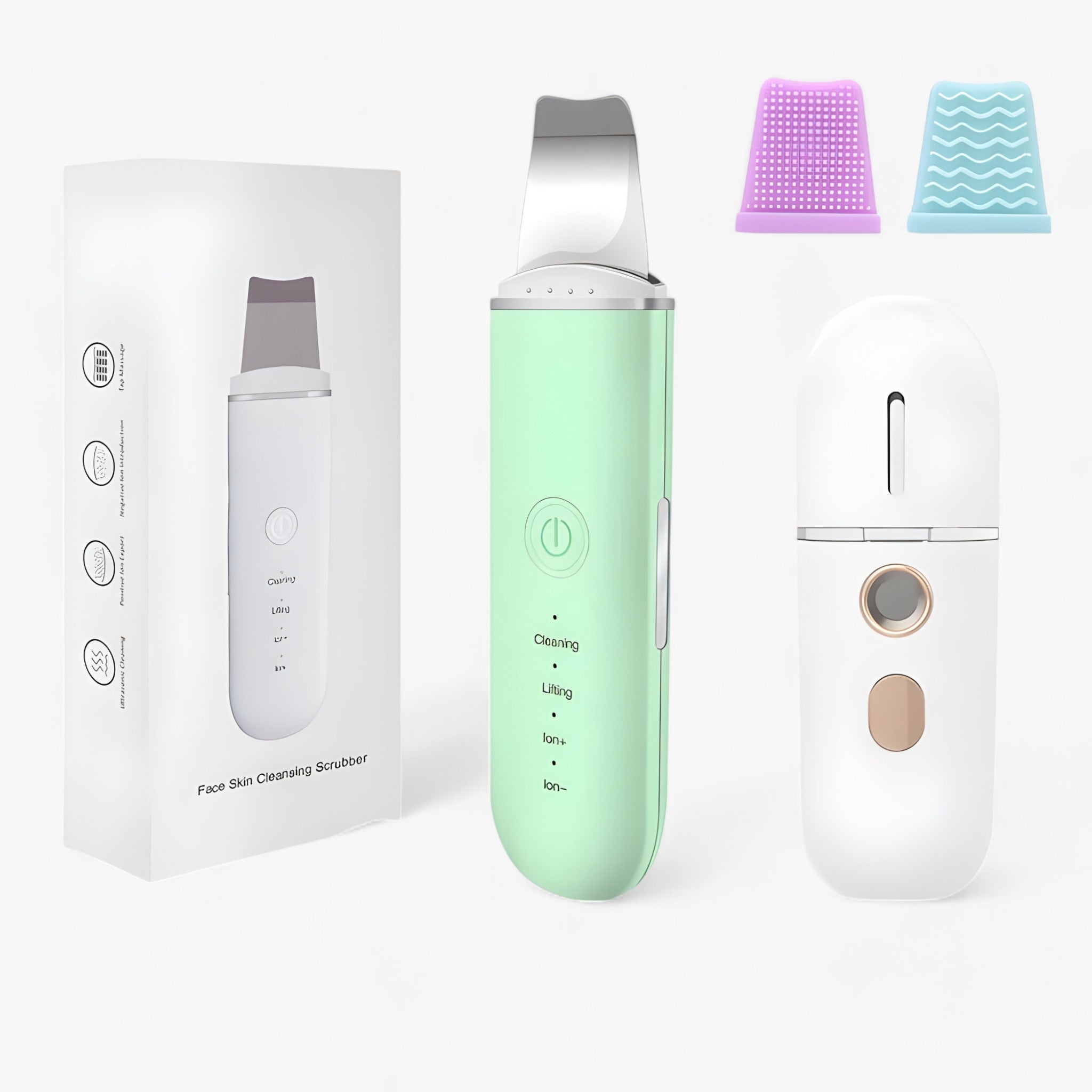 SkinScrub Pro | Spatola facciale a ultrasuoni - Strumento per il rassodamento del viso e la rimozione dei punti neri - Insieme verde 1 - cosmetics skin care - Concept Palermo