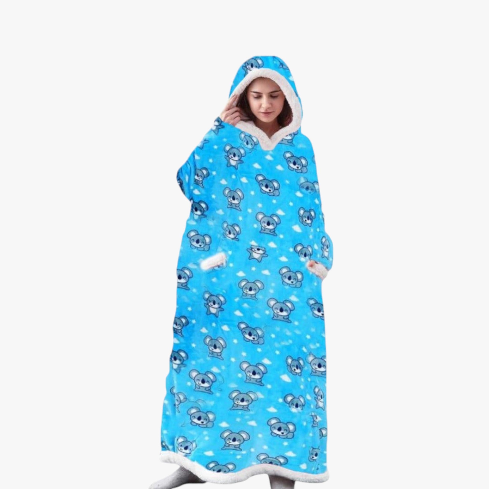 Coperta con Cappuccio Morbida e Reversibile - Blu koala - accessori campeggio casa comfort coperta calda coperta con cappuccio coperta lavabile coperta morbida coperta reversibile copertura sportiva felpa coperta relax domestico - Concept Palermo