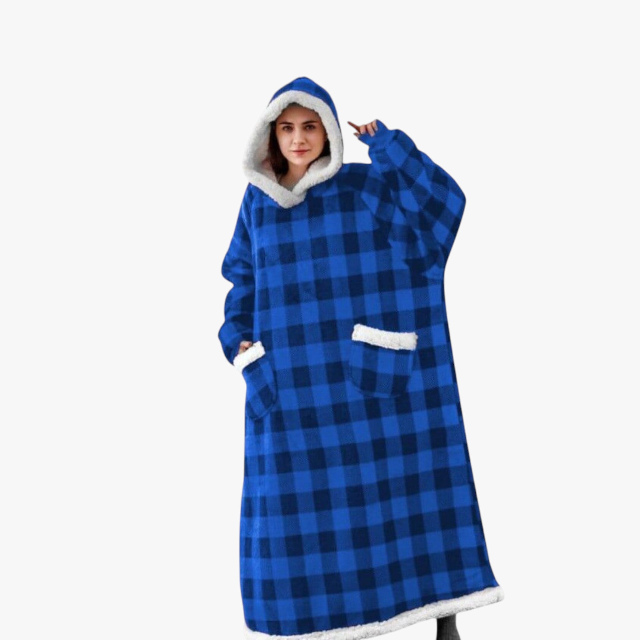 Coperta con Cappuccio Morbida e Reversibile - Blu con nero - accessori campeggio casa comfort coperta calda coperta con cappuccio coperta lavabile coperta morbida coperta reversibile copertura sportiva felpa coperta relax domestico - Concept Palermo