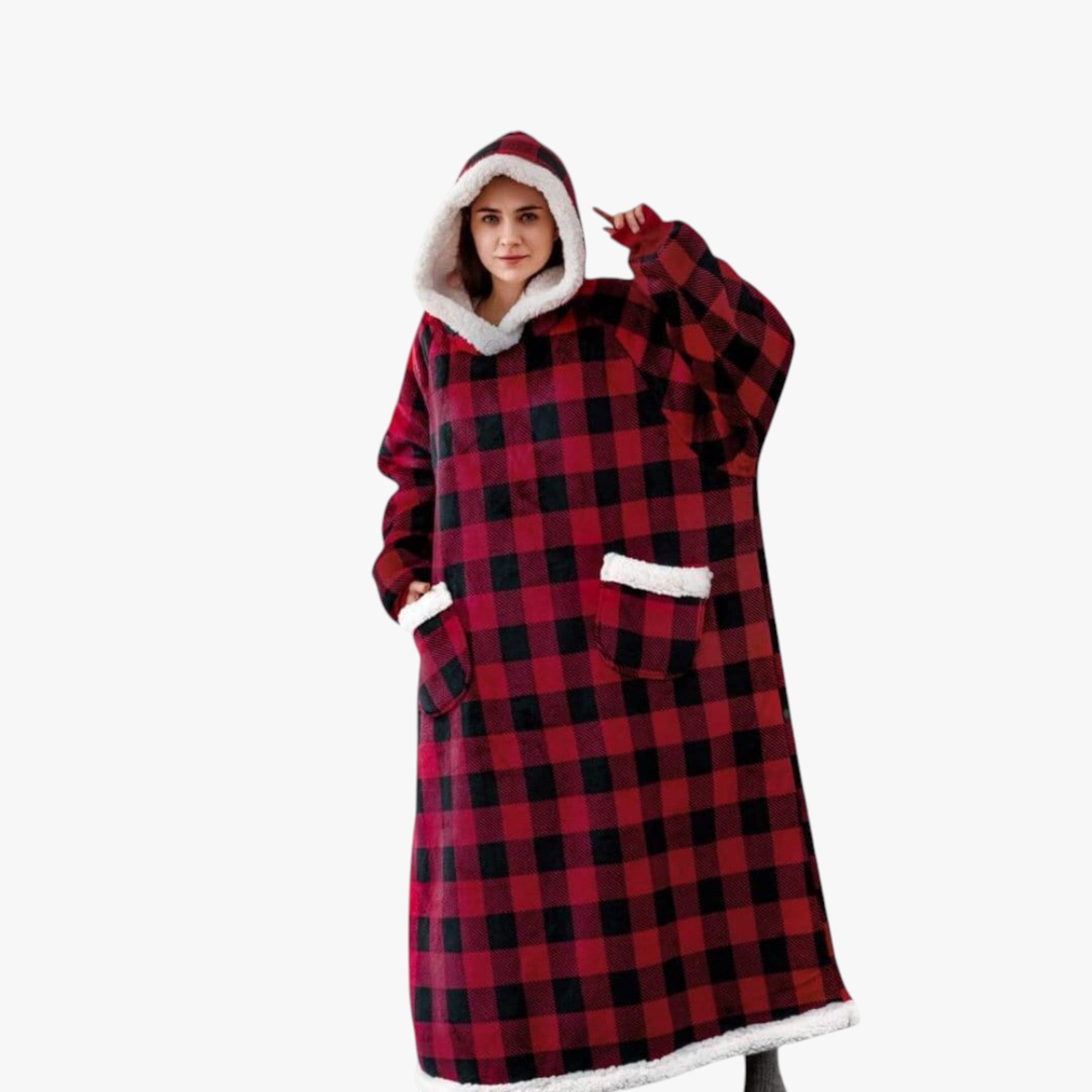 Coperta con Cappuccio Morbida e Reversibile - Rosso con nero - accessori campeggio casa comfort coperta calda coperta con cappuccio coperta lavabile coperta morbida coperta reversibile copertura sportiva felpa coperta relax domestico - Concept Palermo