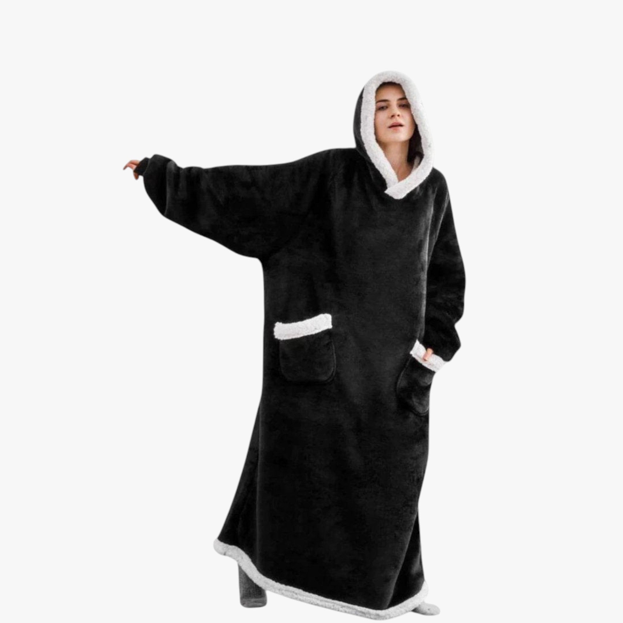 Coperta con Cappuccio Morbida e Reversibile - Nero - accessori campeggio casa comfort coperta calda coperta con cappuccio coperta lavabile coperta morbida coperta reversibile copertura sportiva felpa coperta relax domestico - Concept Palermo