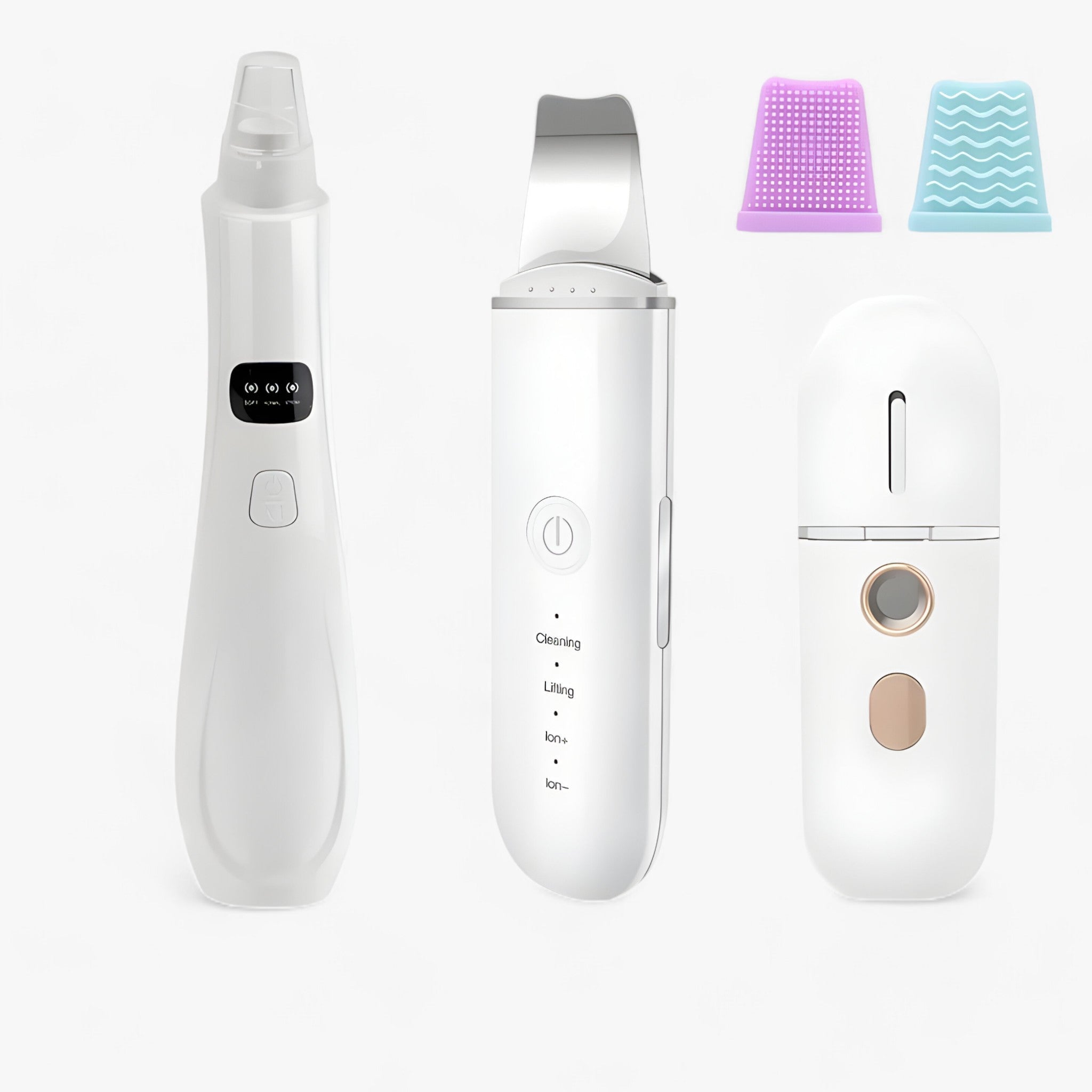 SkinScrub Pro | Spatola facciale a ultrasuoni - Strumento per il rassodamento del viso e la rimozione dei punti neri - Insieme bianco 3 - cosmetics skin care - Concept Palermo