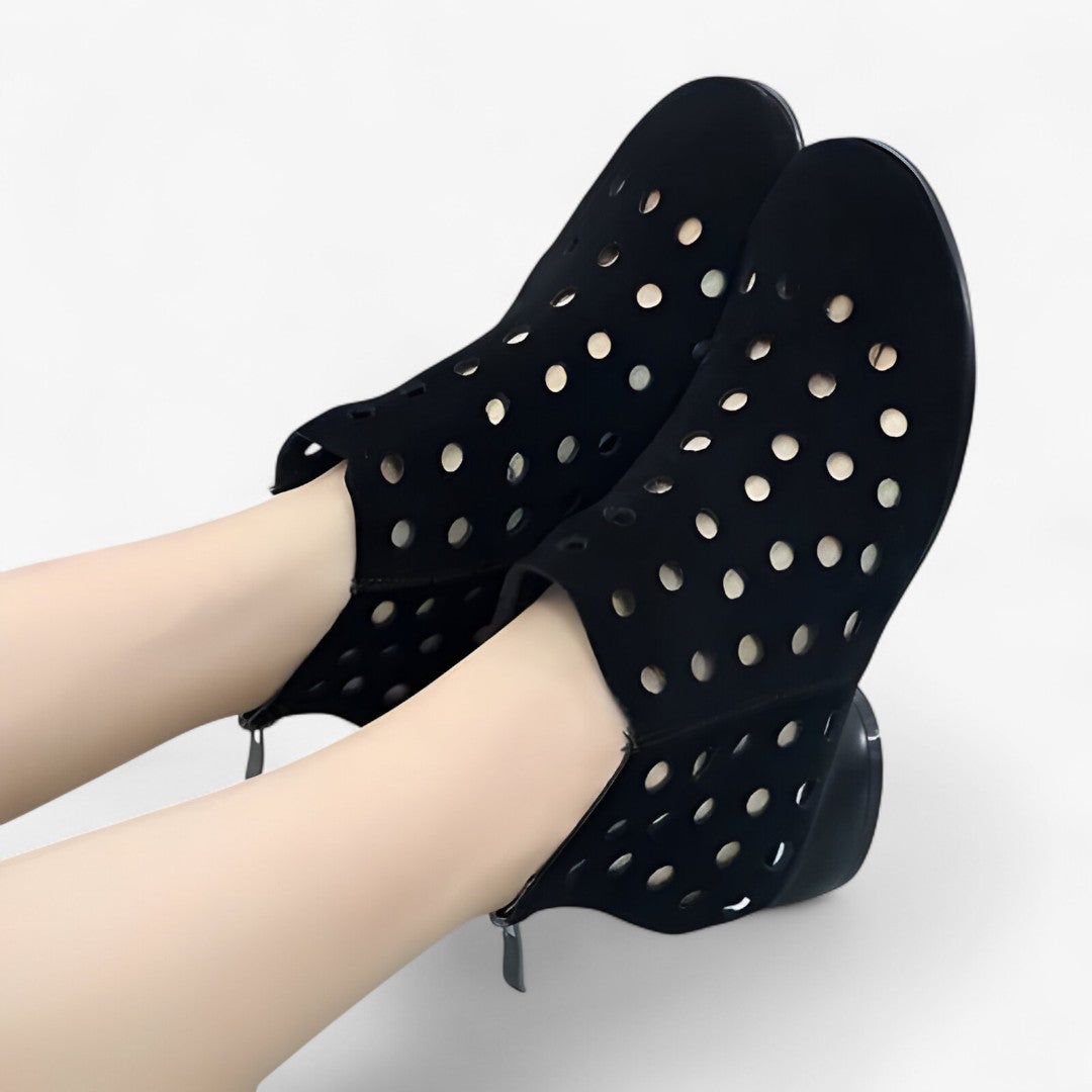Jane | Stivaletti estivi in pelle traspirante con tacco e cerniera posteriore - Nero opaco - BOOTS Boots & Shoes - Concept Palermo