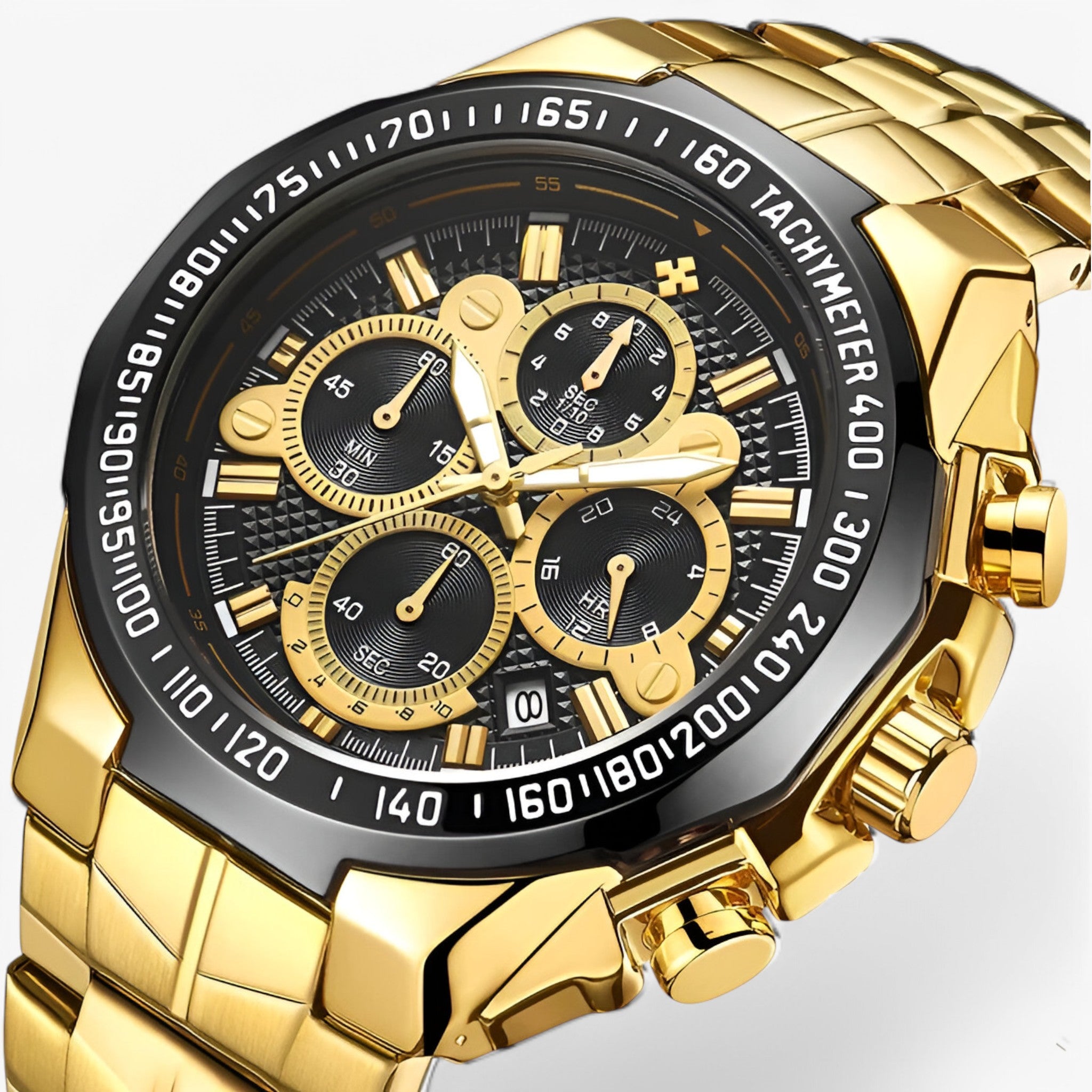 Adriano | Orologio sportivo di lusso in acciaio nero - oro nero - - Concept Palermo