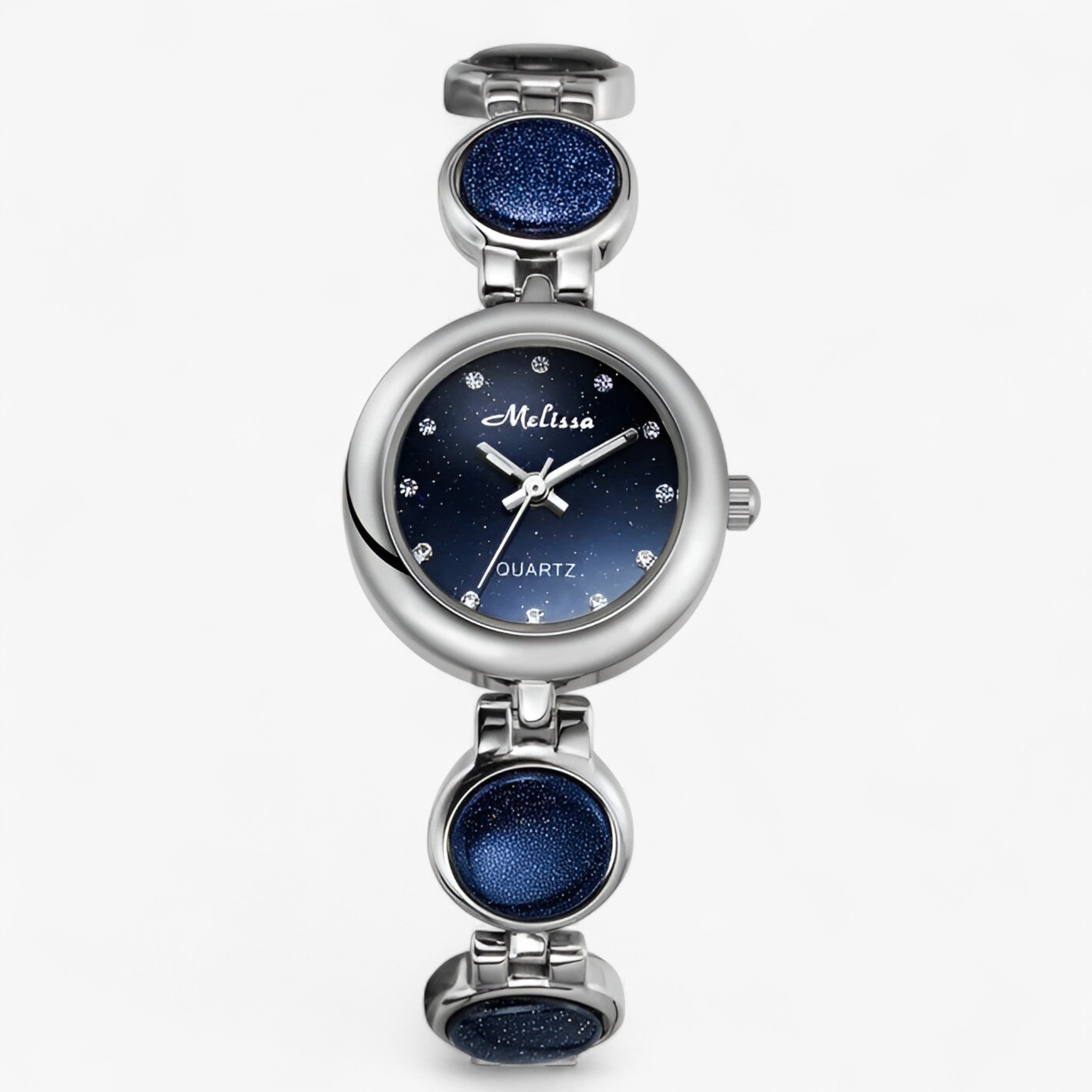 Isabelle | Orologio da donna di lusso con cinturino in acciaio con clip di cristallo - Argento Blu - female watch watch for women - Concept Palermo